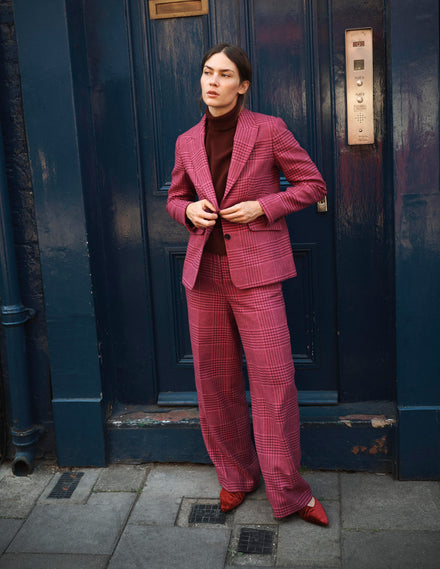 Stamford Wool Blazer-Pink And Maroon Check