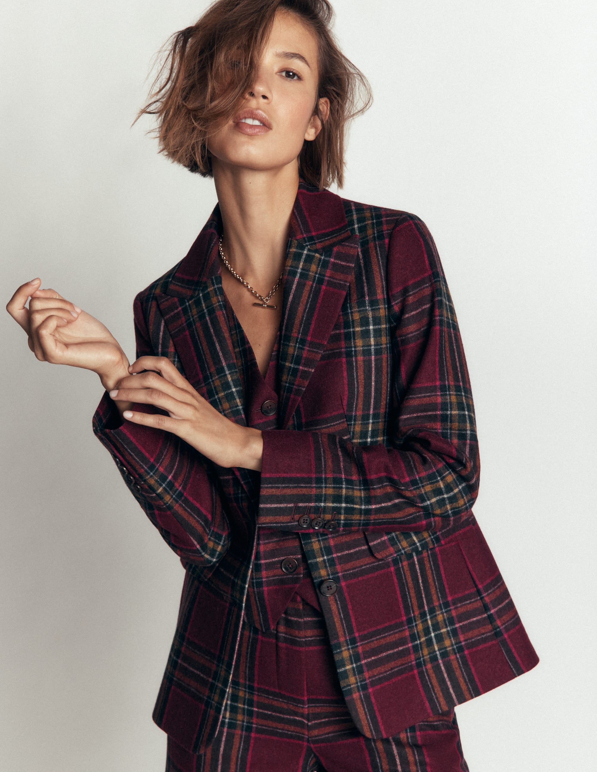 Stamford Wool Blazer-Maroon And Olive Check - Image 1