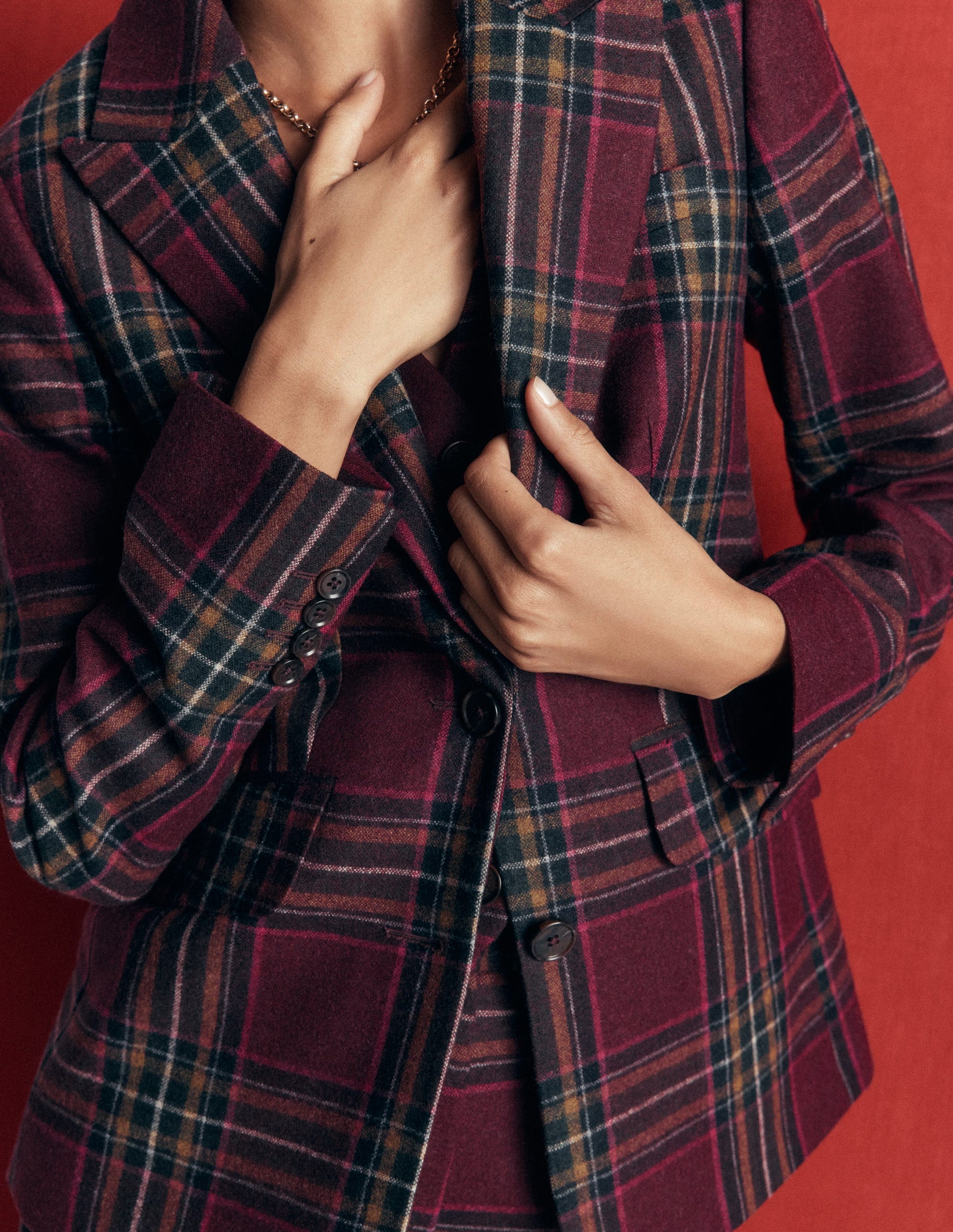 Stamford Wool Blazer-Maroon And Olive Check-3
