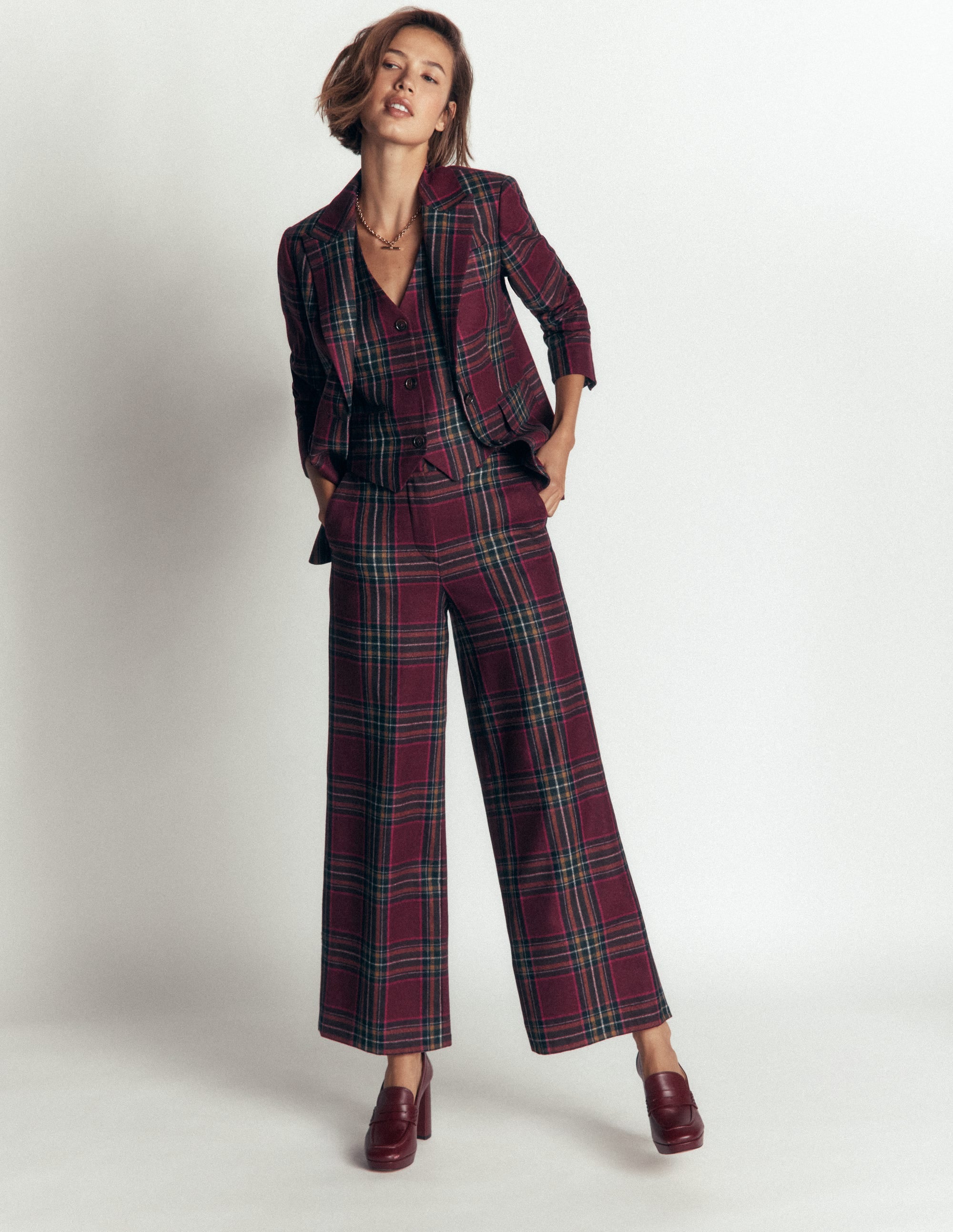 Stamford Wool Blazer-Maroon And Olive Check - Image 5