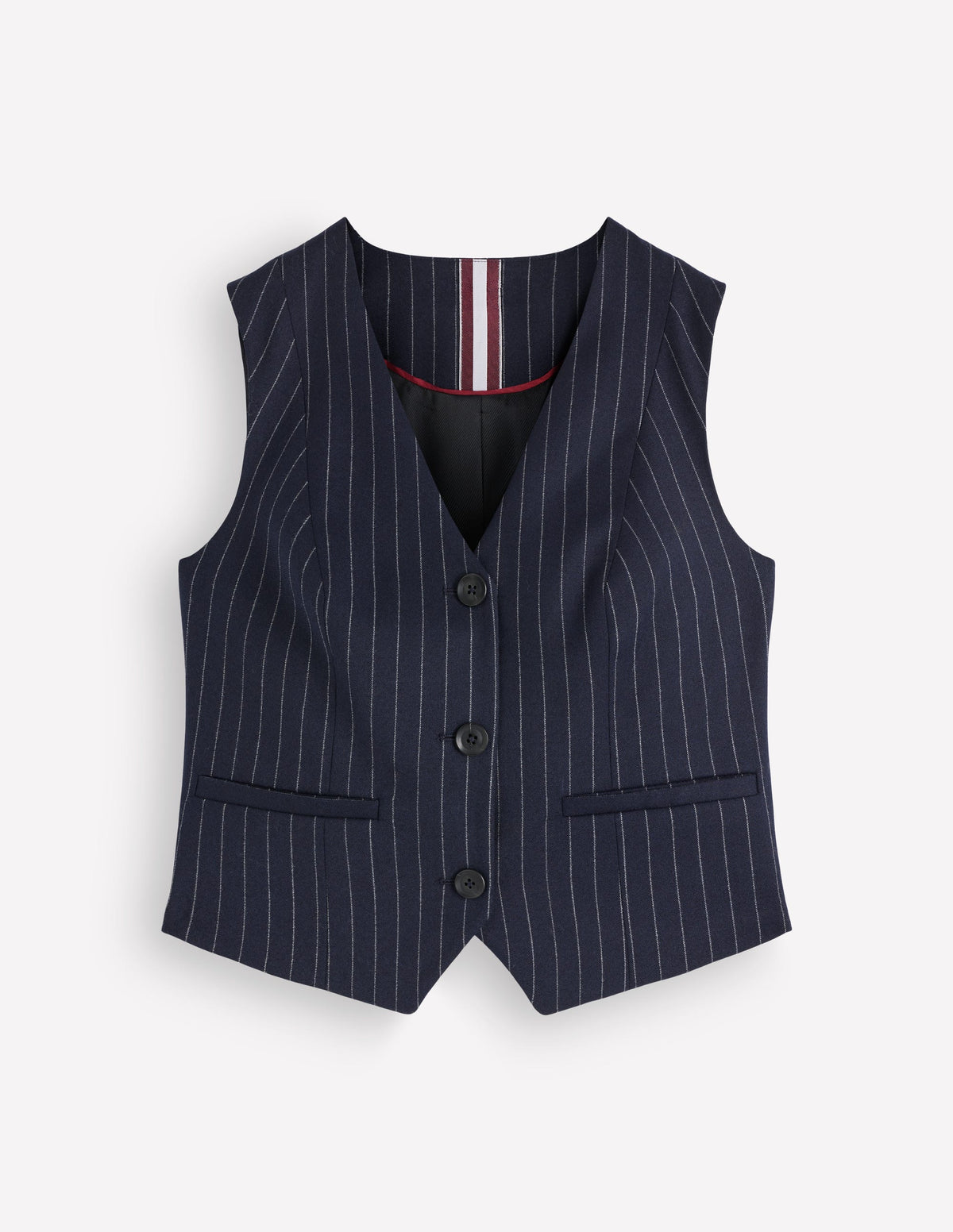 V Neck Wool Blend Waistcoat-Navy Pinstripe-7