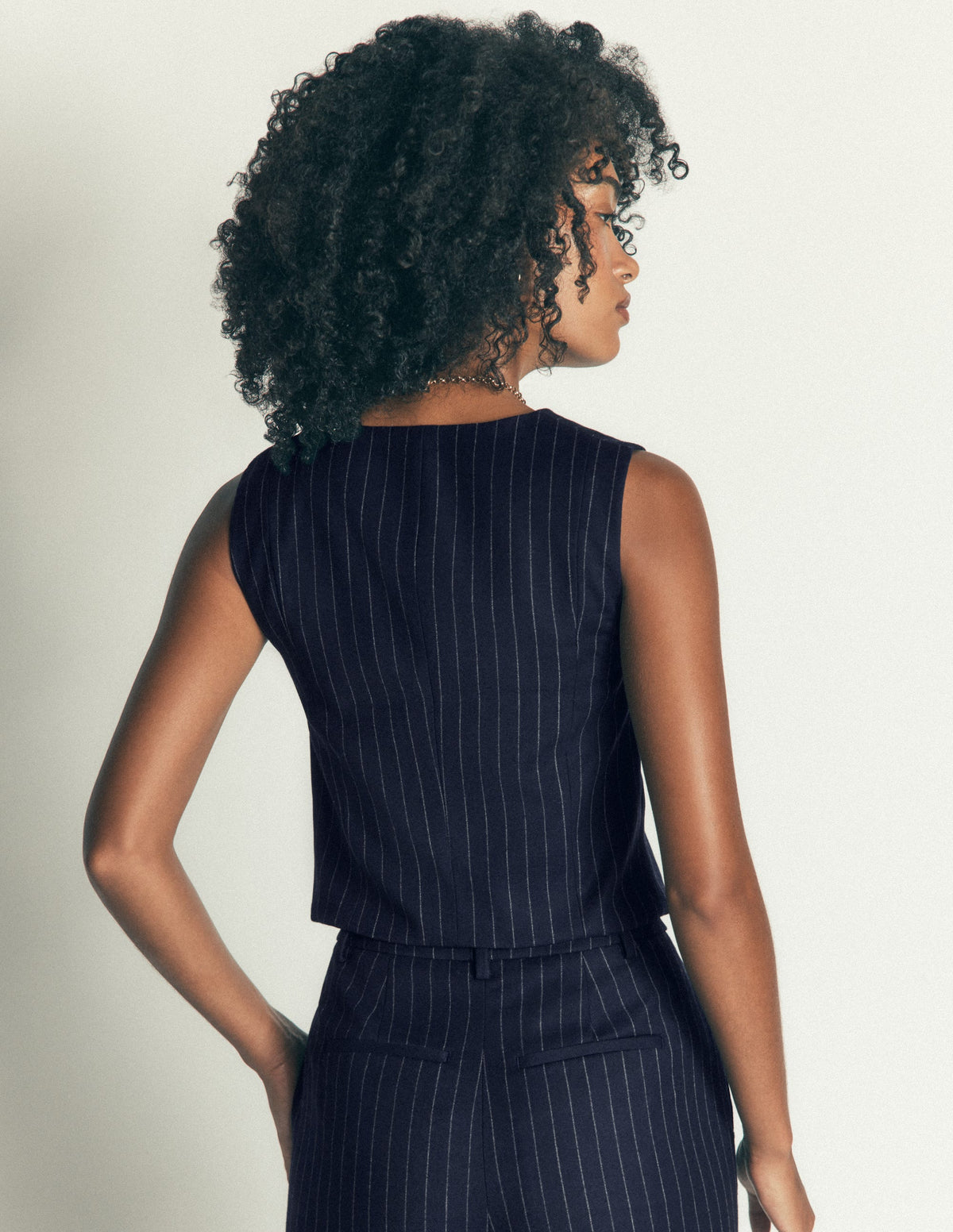 V Neck Wool Blend Waistcoat-Navy Pinstripe-3