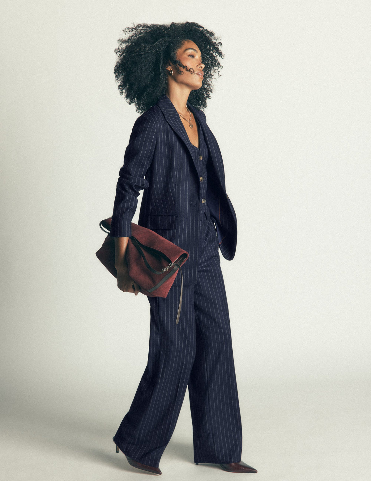 V Neck Wool Blend Waistcoat-Navy Pinstripe - Image 6