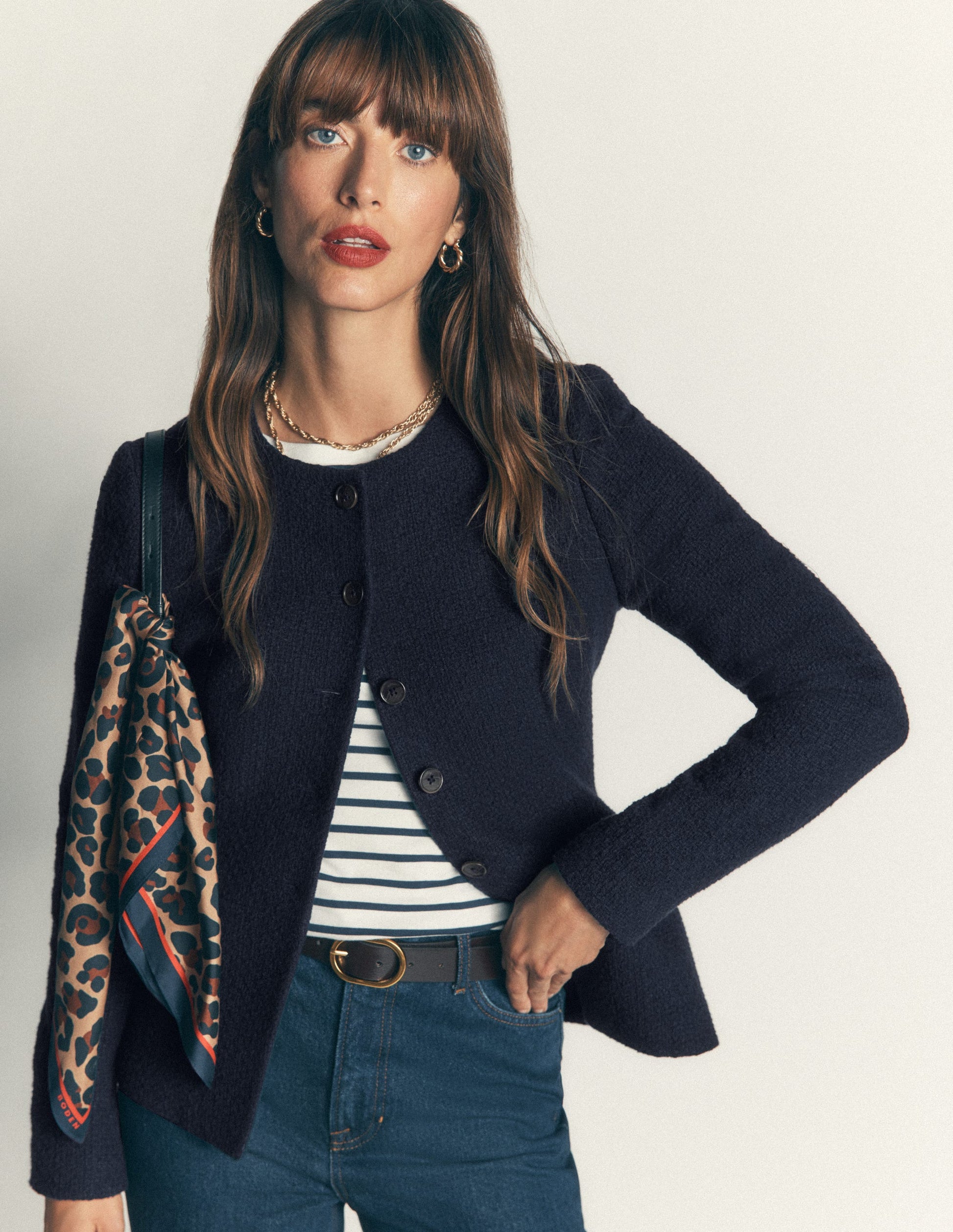 Collarless Tailored Blazer-Navy-1