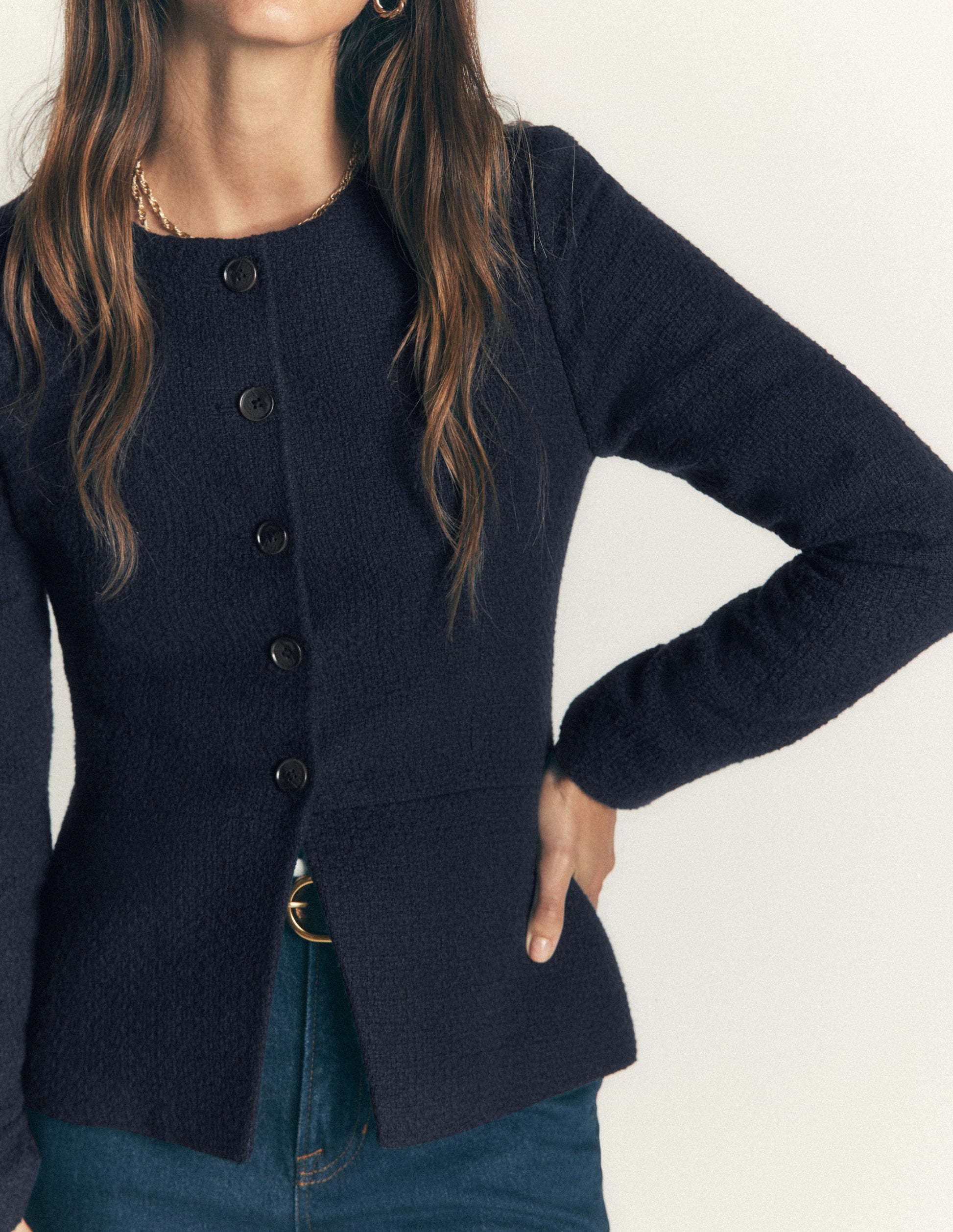Collarless Tailored Blazer-Navy-2