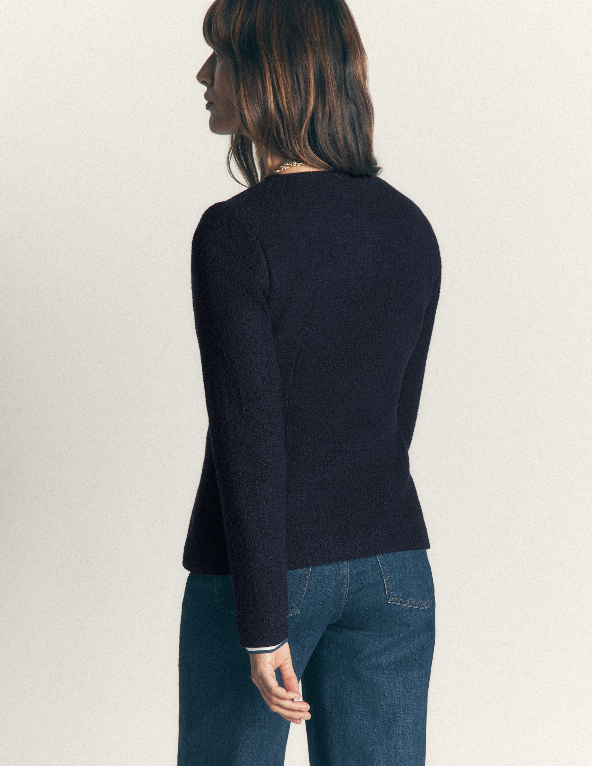 Collarless Tailored Blazer-Navy-3