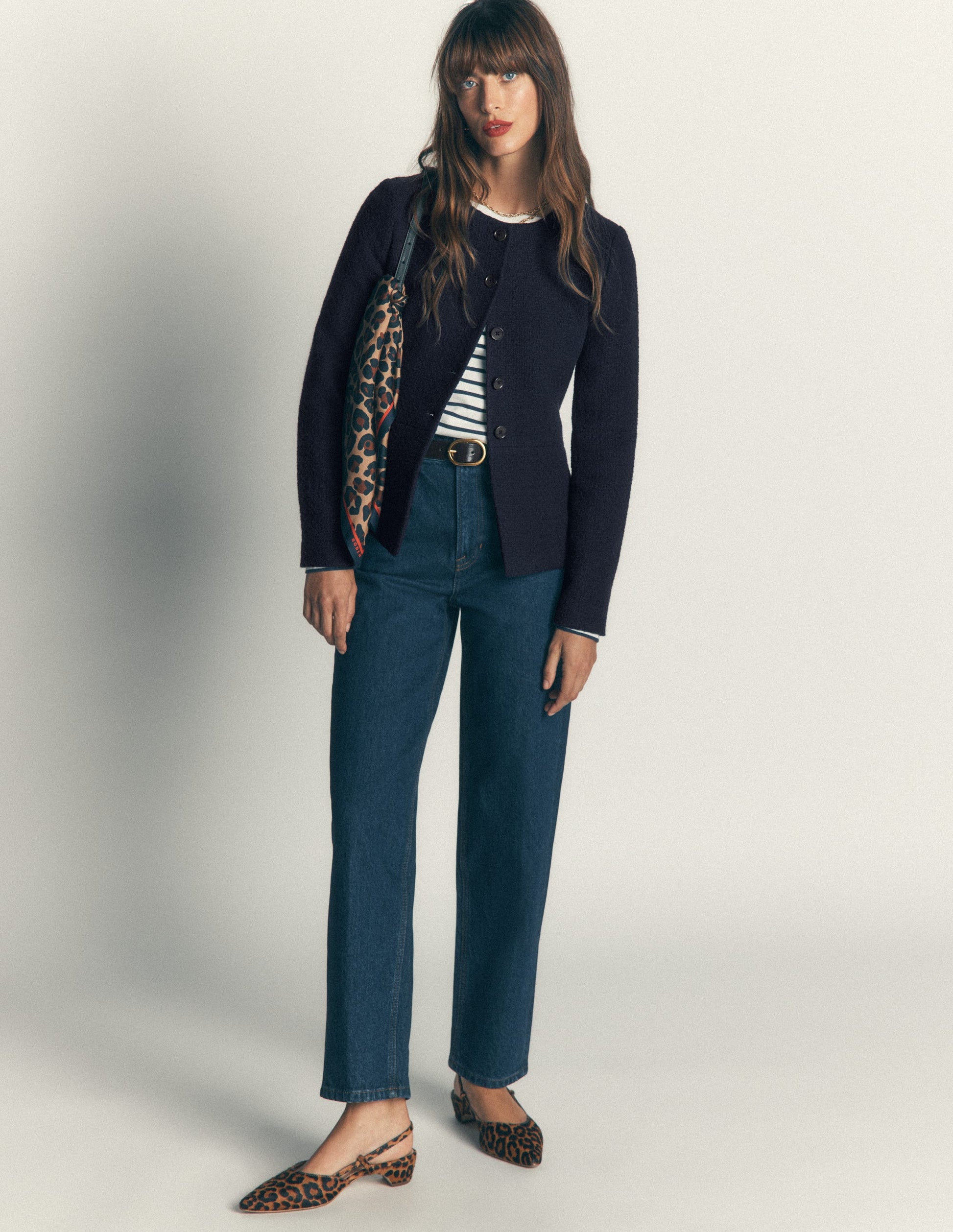 Collarless Tailored Blazer-Navy-4