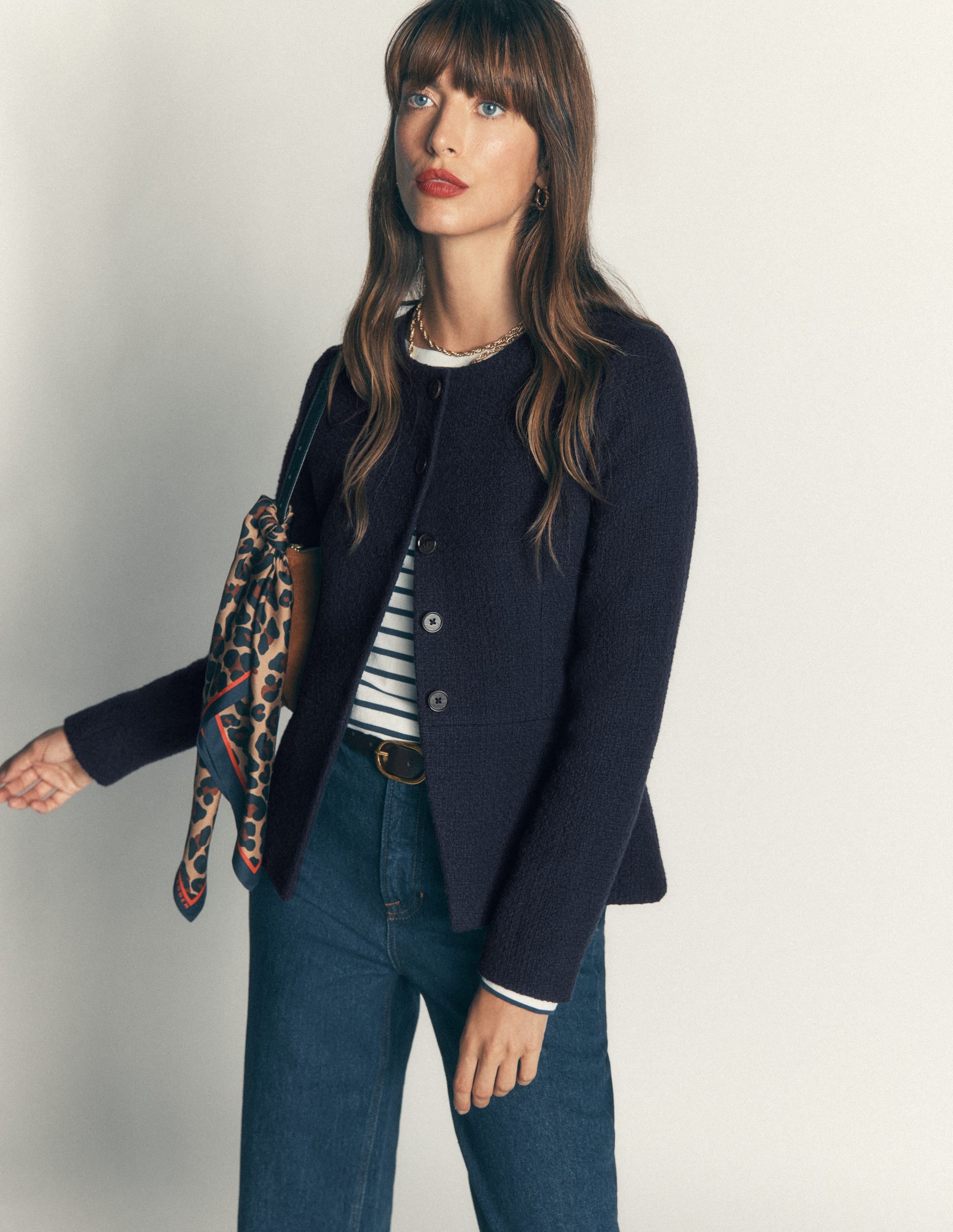 Collarless Tailored Blazer-Navy - Image 5