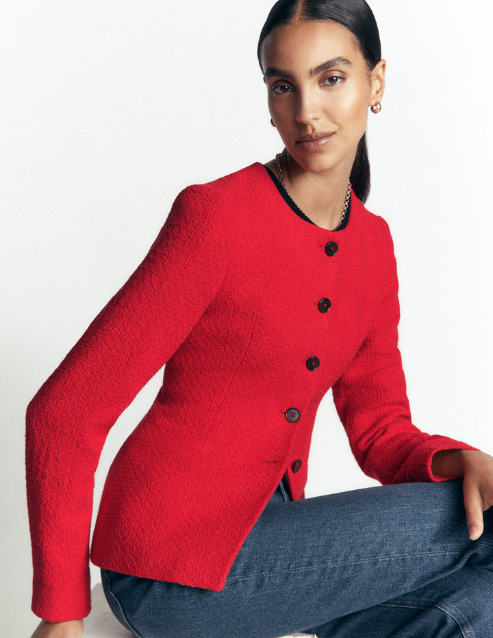 Collarless Tailored Blazer-Poppy Red