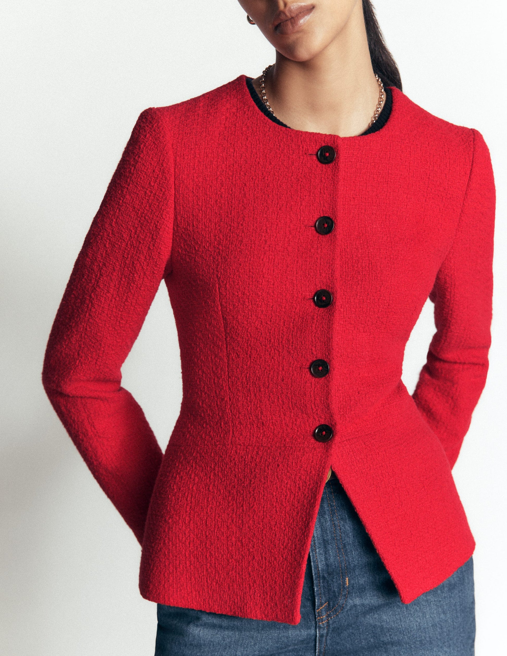 Collarless Tailored Blazer-Poppy Red-3