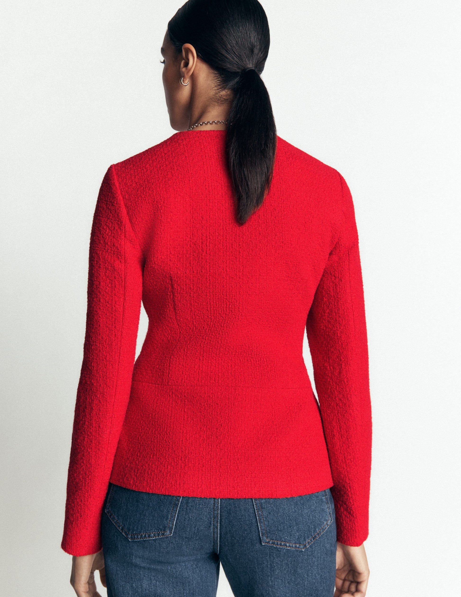 Collarless Tailored Blazer-Poppy Red-4