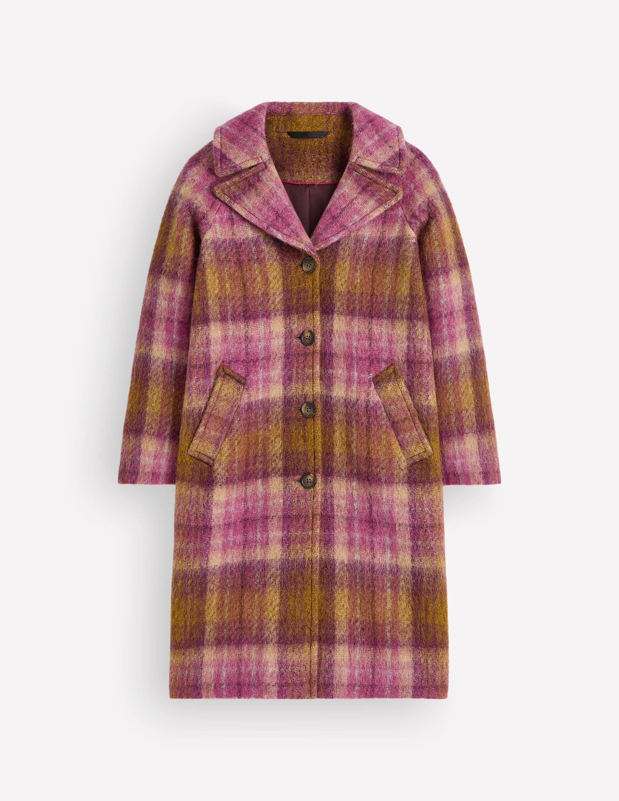 Cotswold Wool Coat-Camel, Pink Check - Image 8