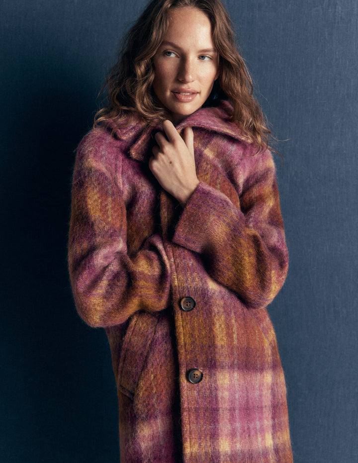 Cotswold Wool Coat-Camel, Pink Check