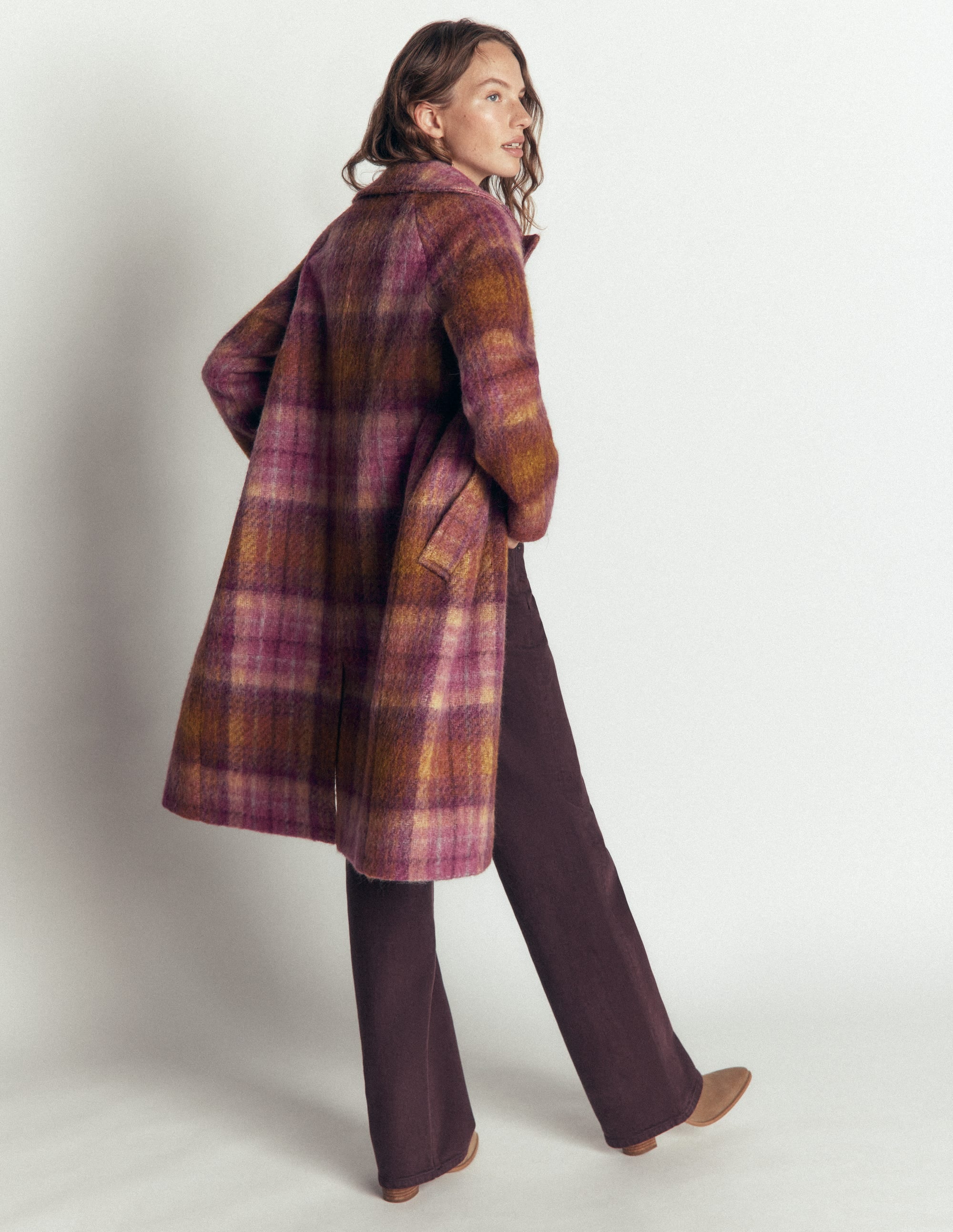 Cotswold Wool Coat-Camel, Pink Check - Image 4