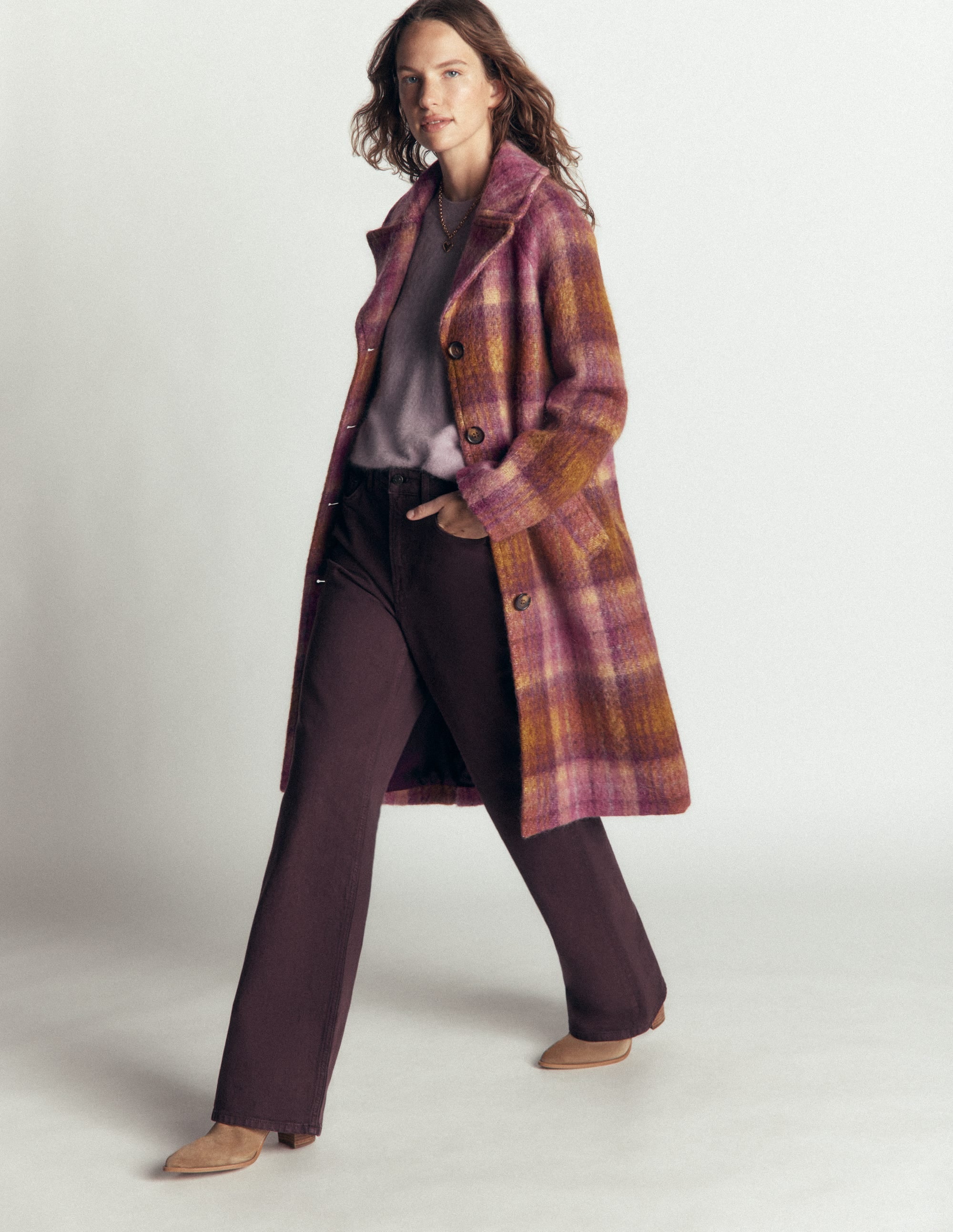 Cotswold Wool Coat-Camel, Pink Check - Image 5