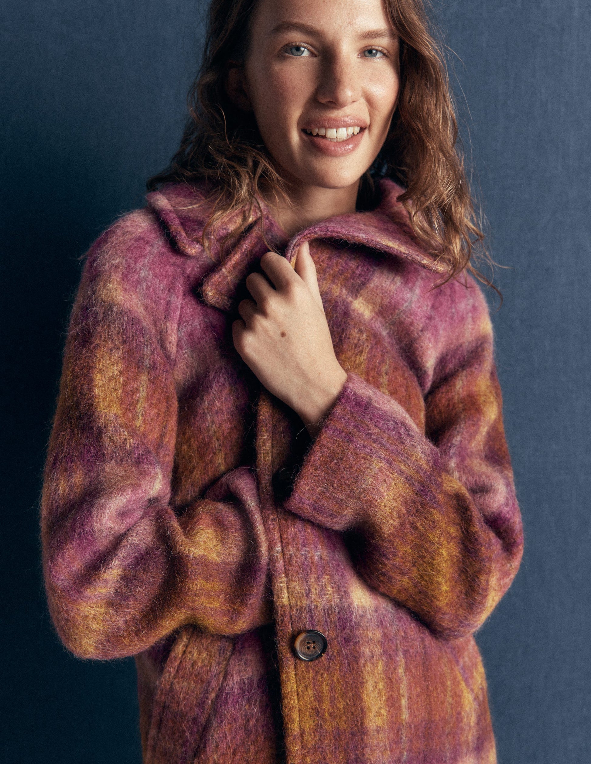 Cotswold Wool Coat-Camel, Pink Check-8