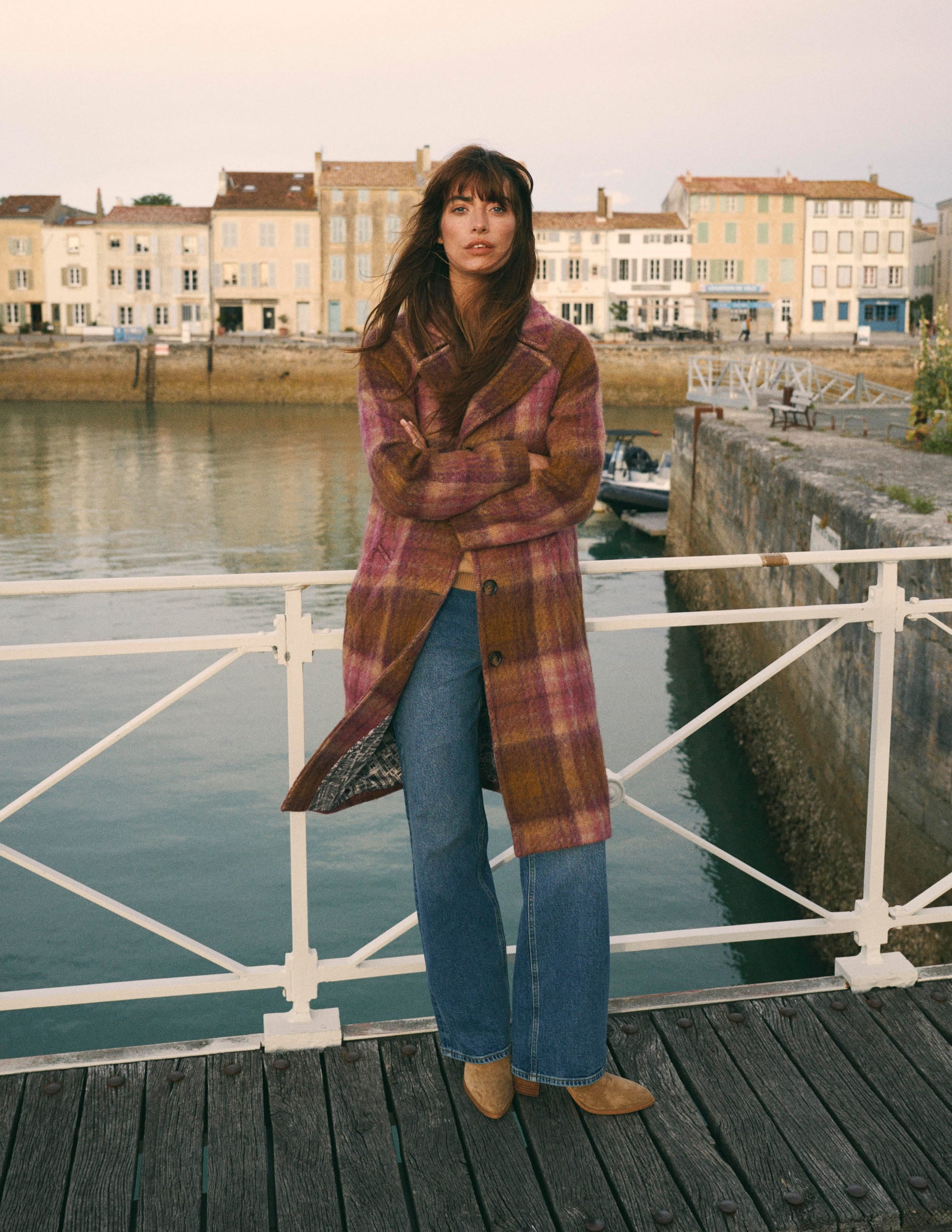 Cotswold Wool Coat-Camel, Pink Check - Image 1
