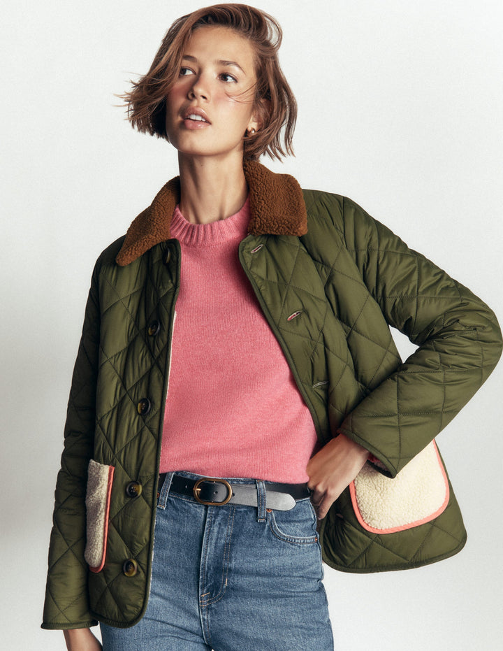 Reversible Borg Mix Coat-Woodland Green