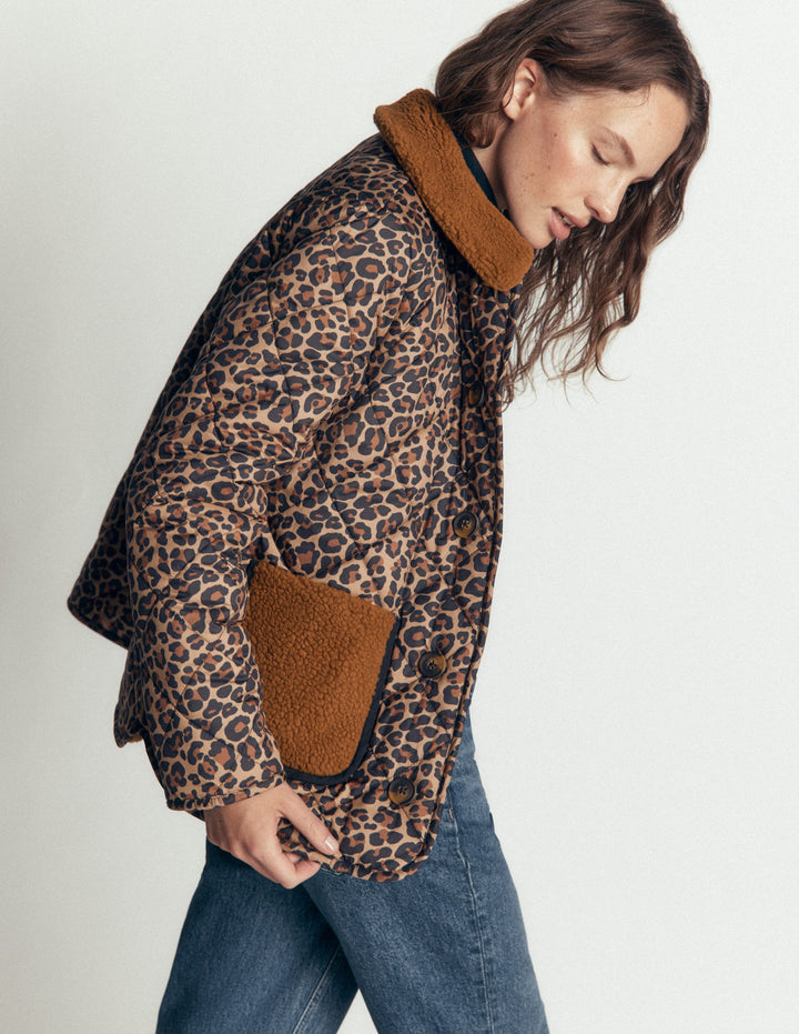 Reversible Borg Mix Coat-Leopard