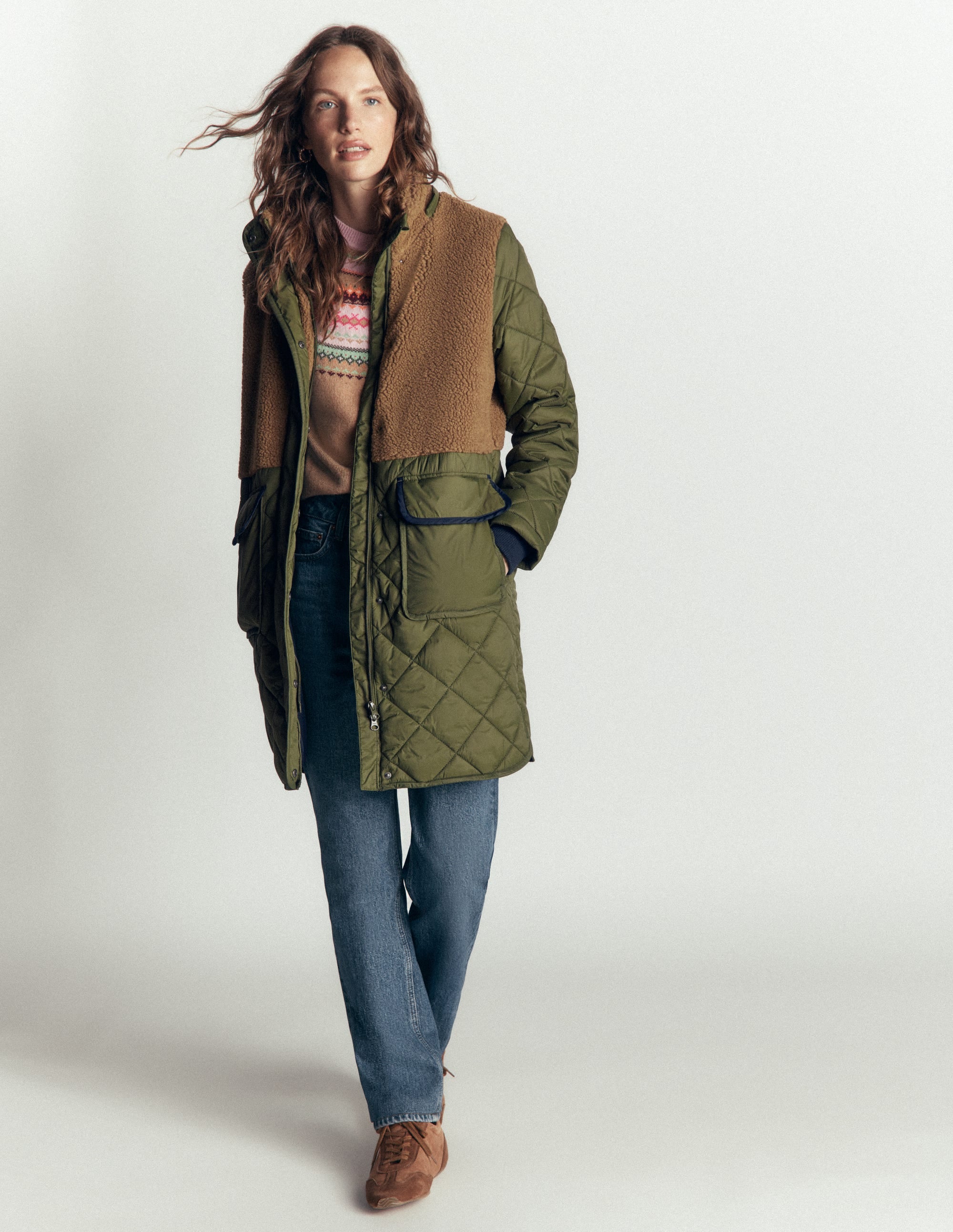 Borg Mix Coat-Woodland Green - Image 1