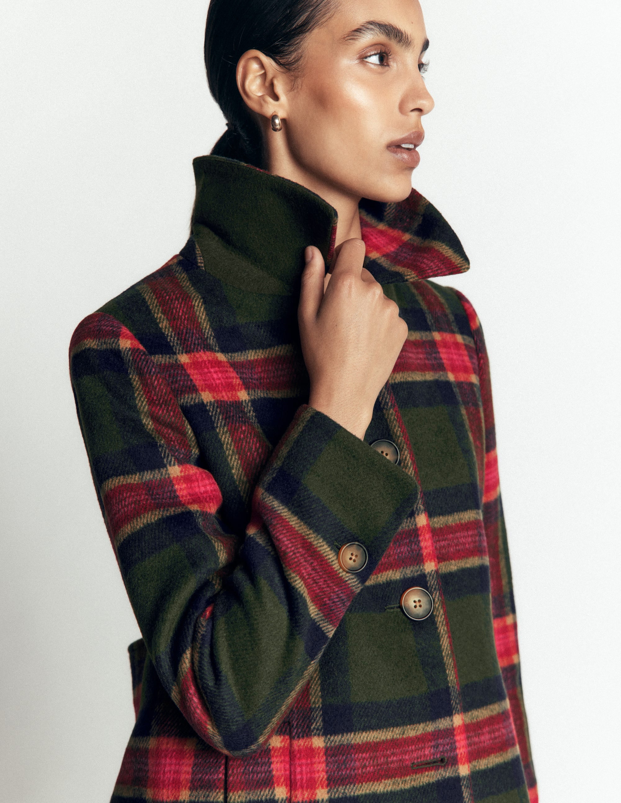 Aylesford Wool Coat-Olive, Navy and Red Check - Image 3