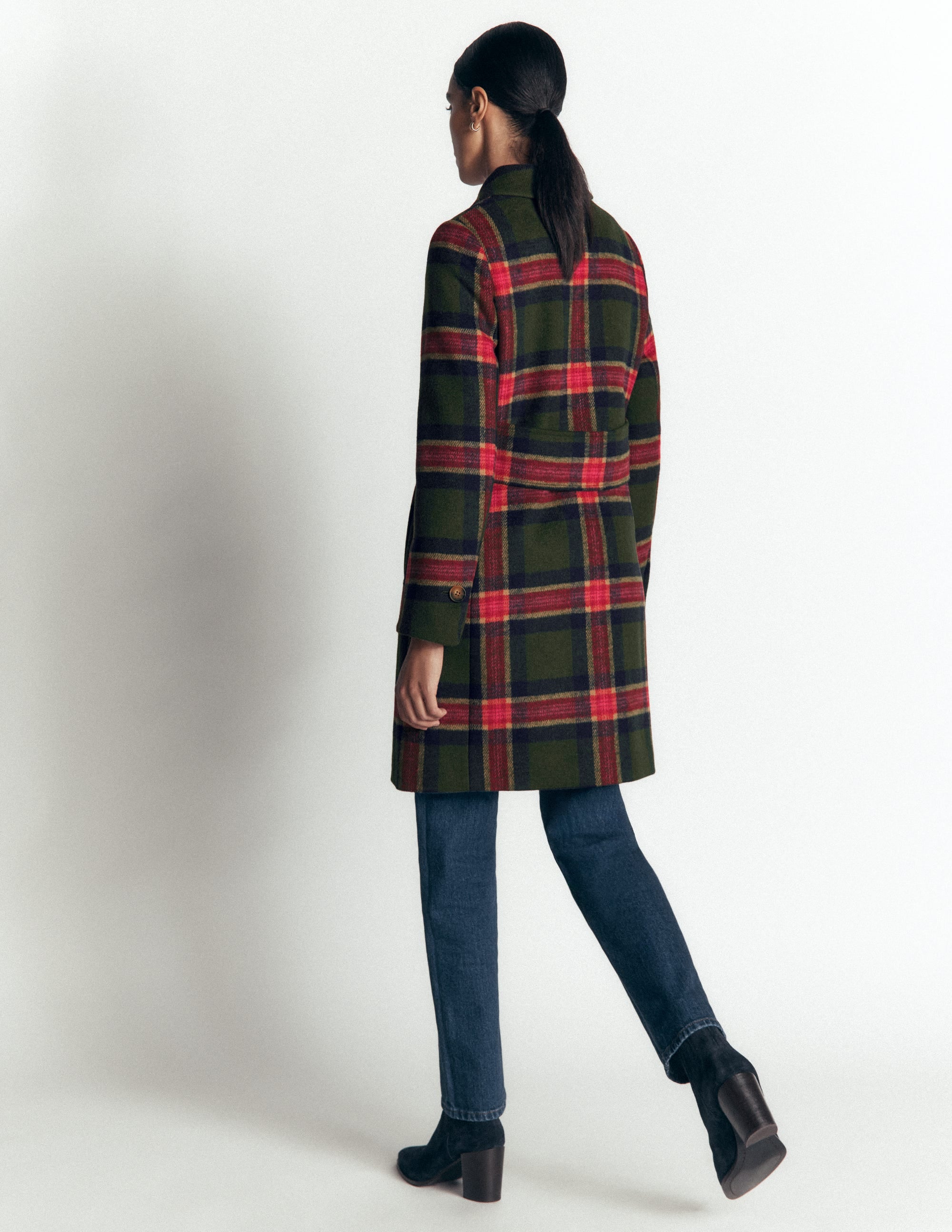Aylesford Wool Coat-Olive, Navy and Red Check - Image 4