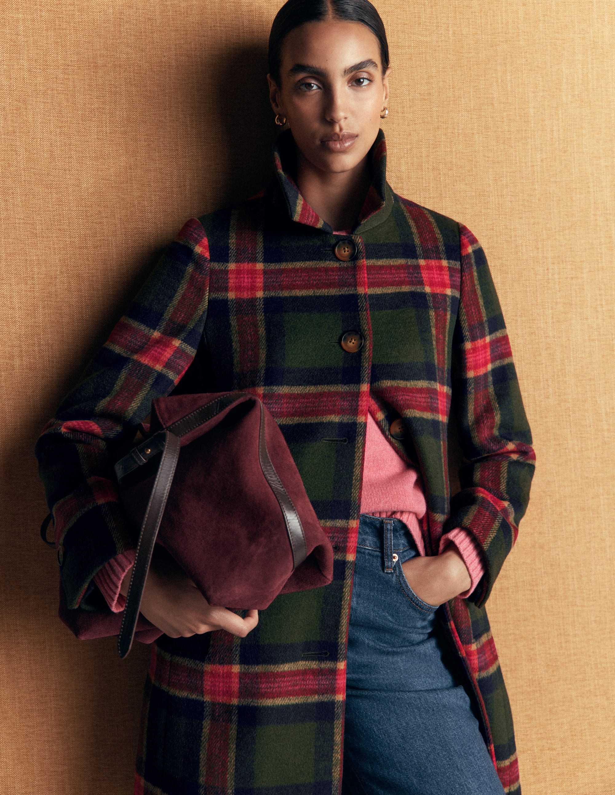 Aylesford Wool Coat-Olive, Navy and Red Check - Image 5