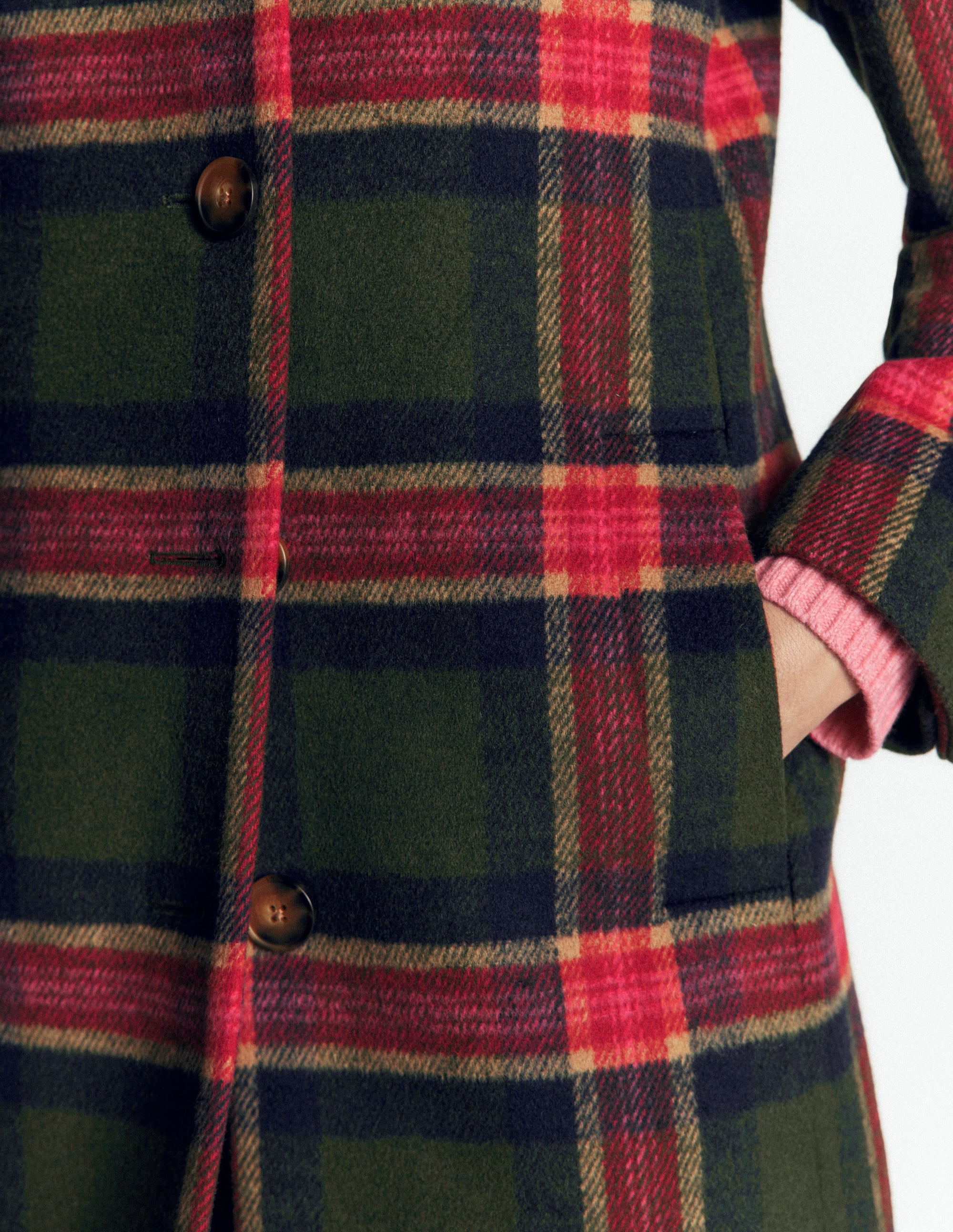 Aylesford Wool Coat-Olive, Navy and Red Check - Image 6