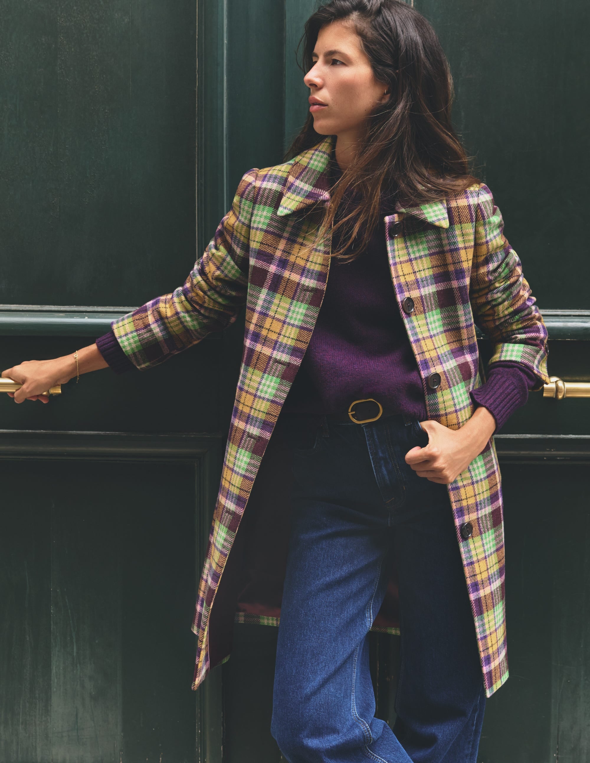 Aylesford Wool Coat - Yellow, Maroon Multi Check | Boden USA