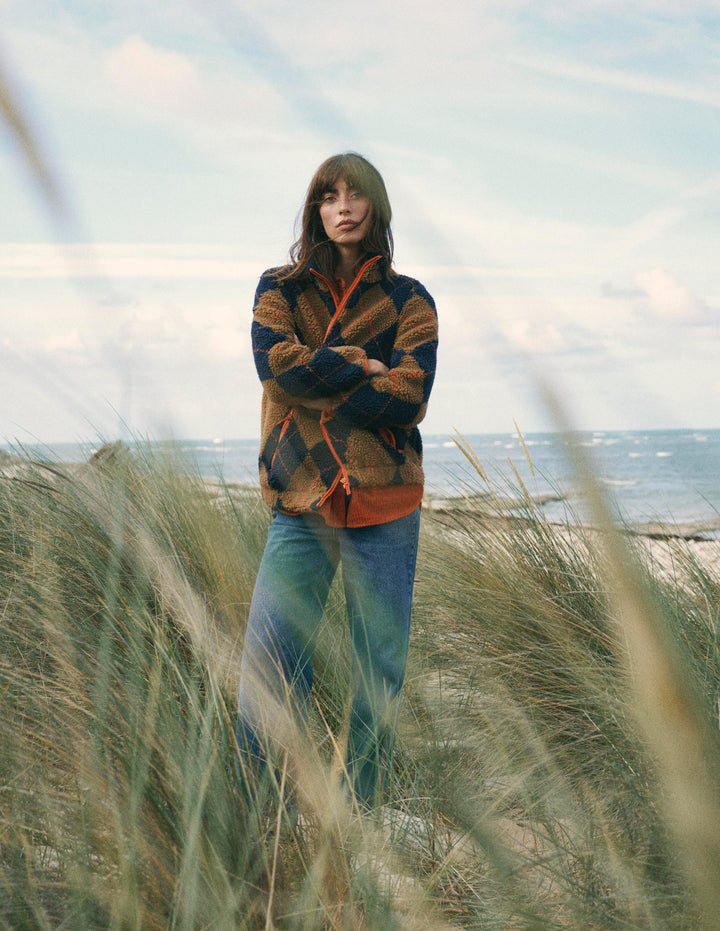 Alnwick Borg Jacket-Camel, Navy & Orange Argyle