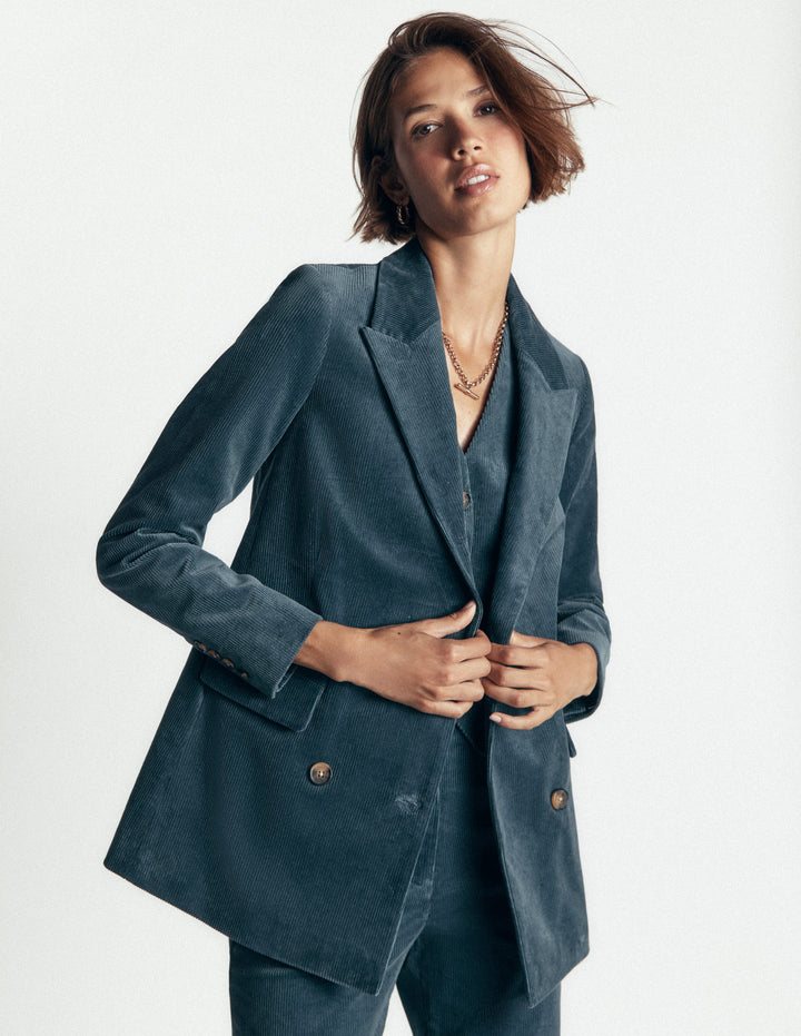 Double Breasted Blazer-Storm Blue