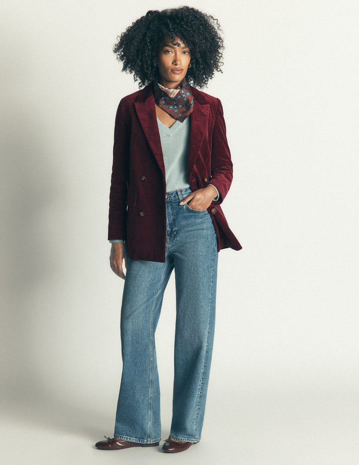 Double Breasted Blazer-Dark Crimson