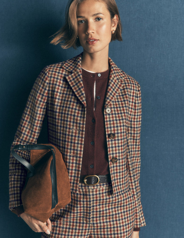 Dartmouth Wool Blend Blazer-Ivory, Blue and Maroon Check