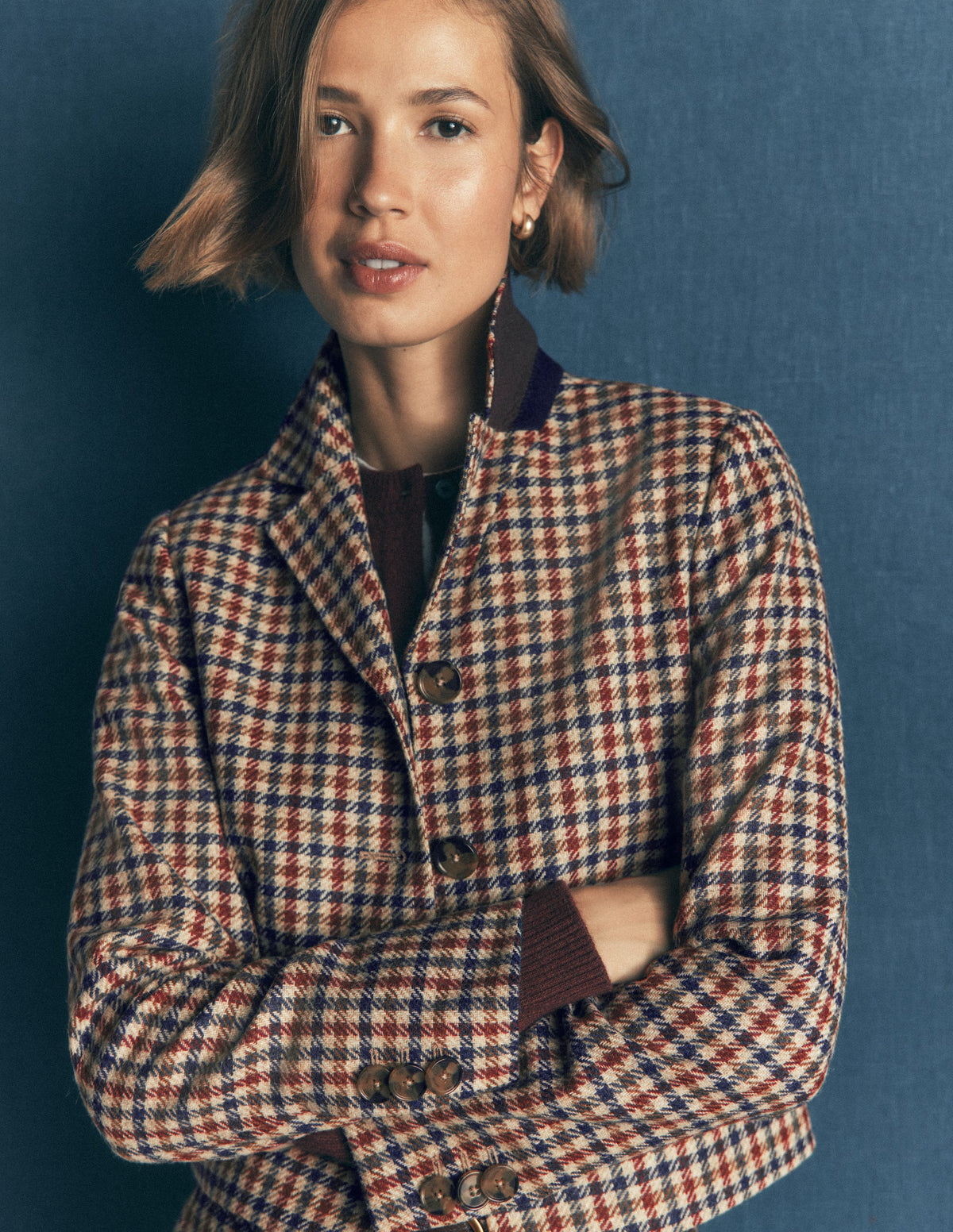 Dartmouth Wool Blend Blazer-Ivory, Blue and Maroon Check - Image 3