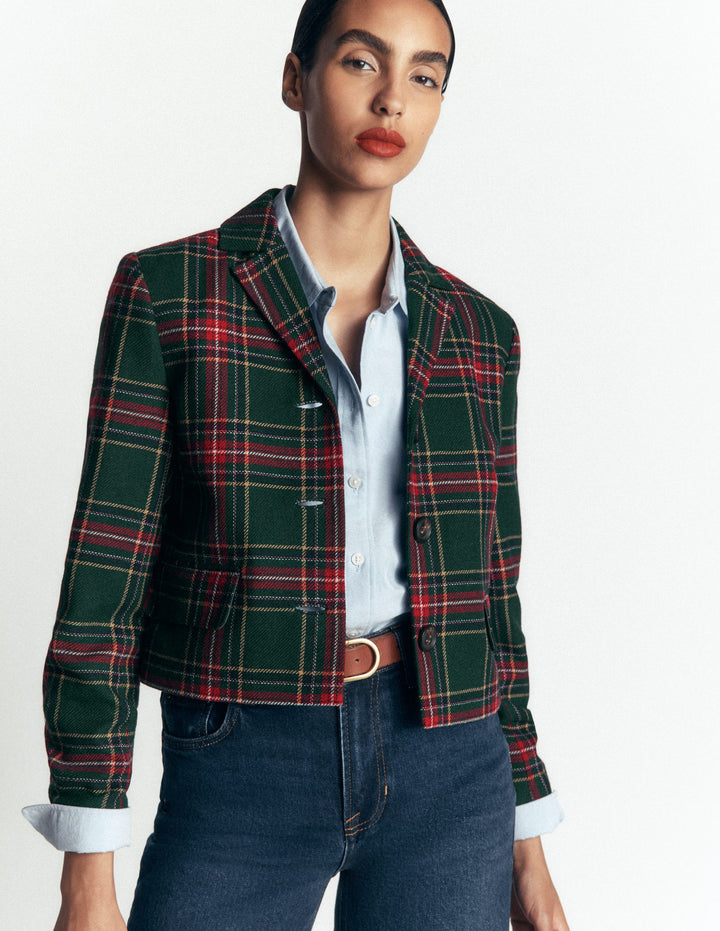 Dartmouth Wool Blend Blazer-Green, Navy and Red Check