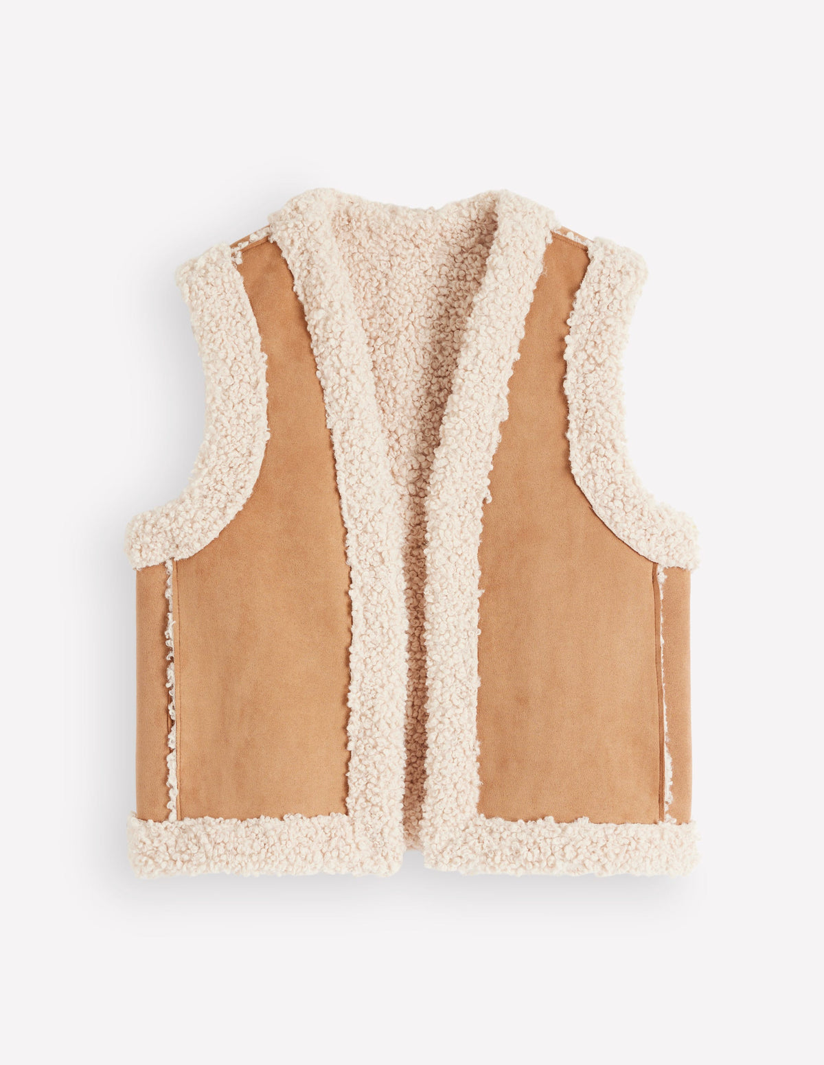 Borg Trim Cotton Vest-Sand-6