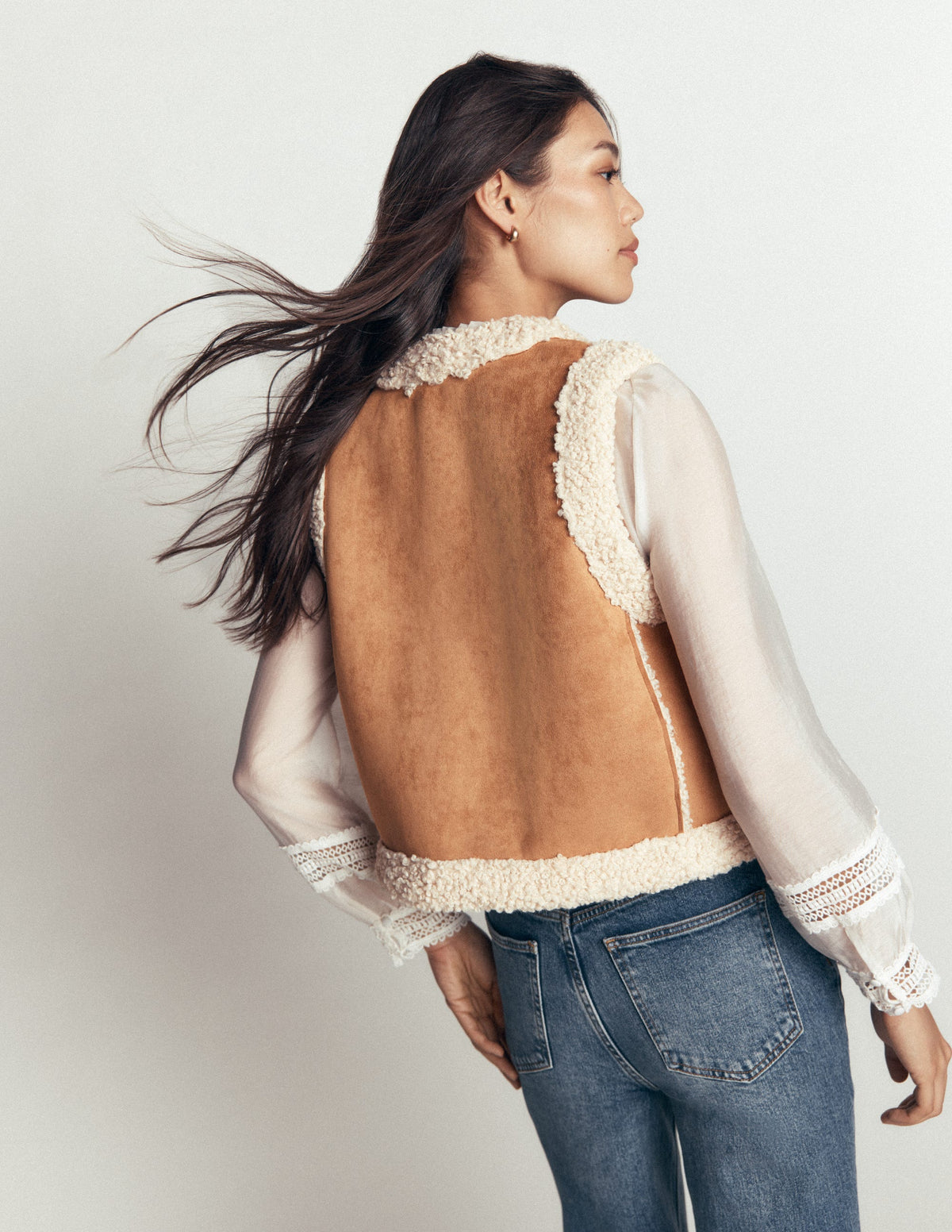 Borg Trim Cotton Vest-Sand-4