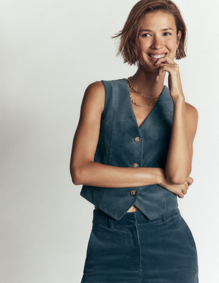 V-Neck Waistcoat-Storm Blue