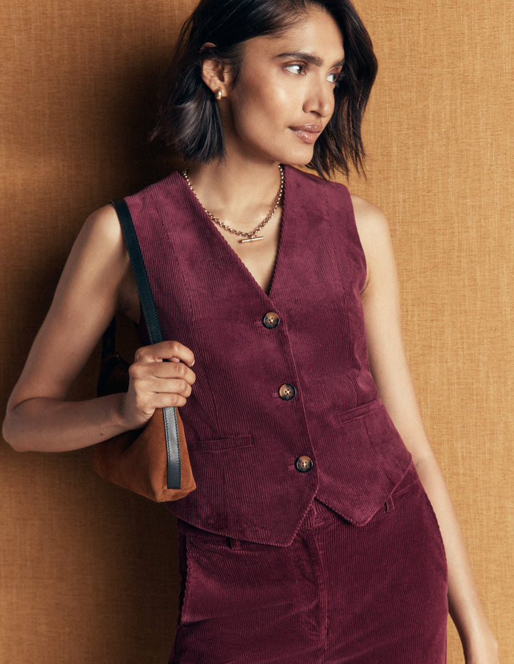 V-Neck Waistcoat-Dark Crimson