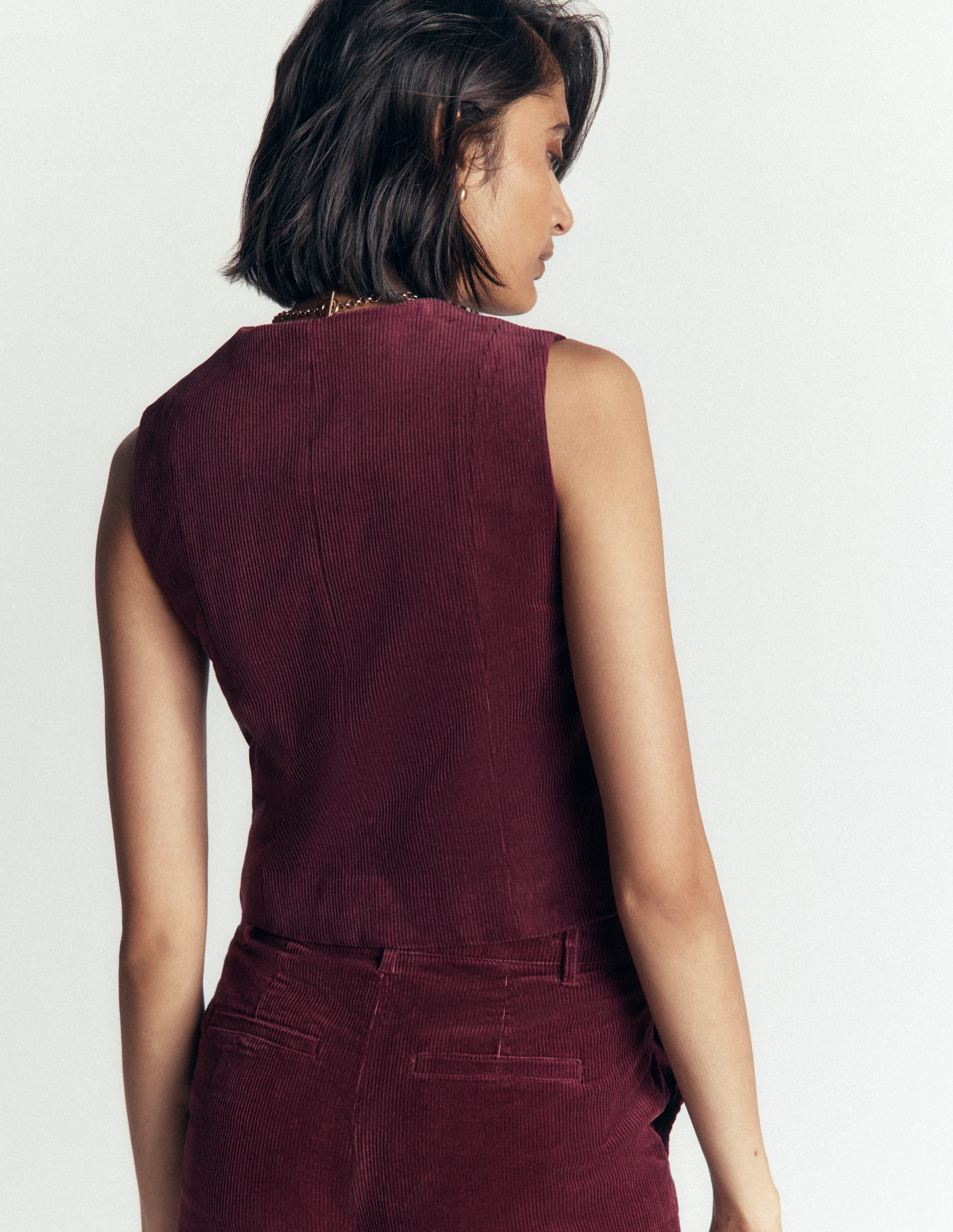 V-Neck Waistcoat-Dark Crimson - Image 3