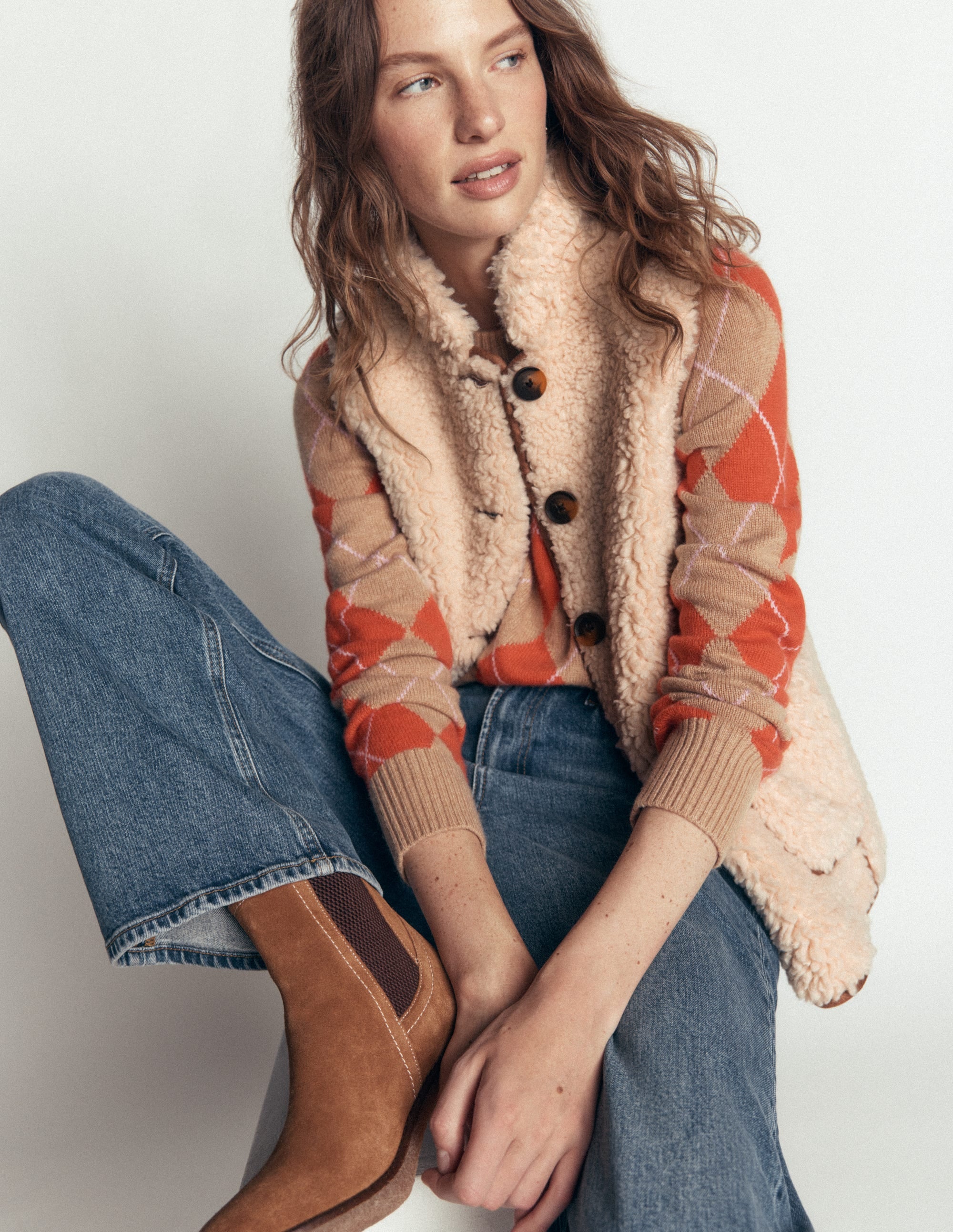 Funnel Neck Borg Gilet-Natural Borg - Image 1