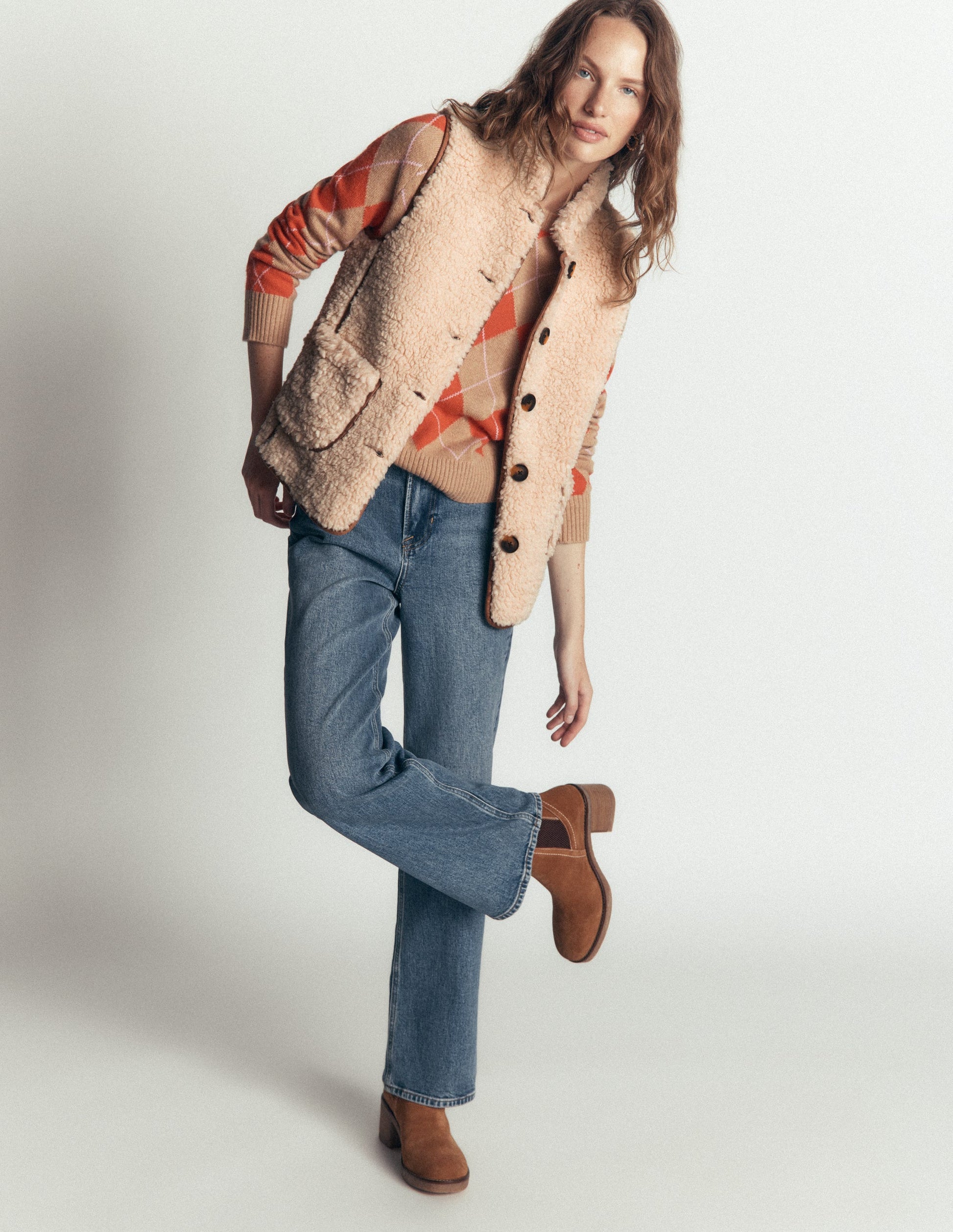 Funnel Neck Borg Gilet-Natural Borg-4
