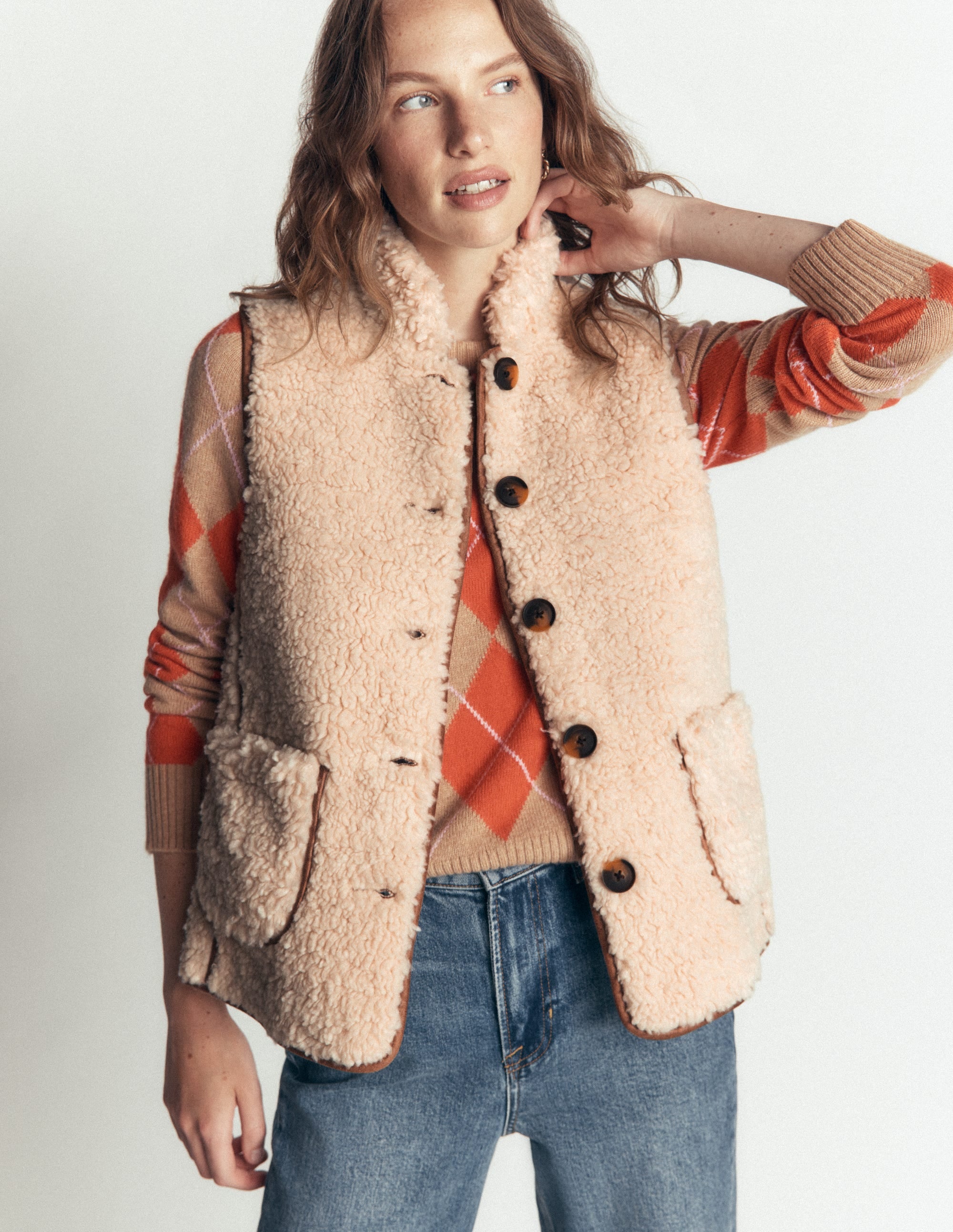 Funnel Neck Borg Gilet - Natural Borg | Boden USA