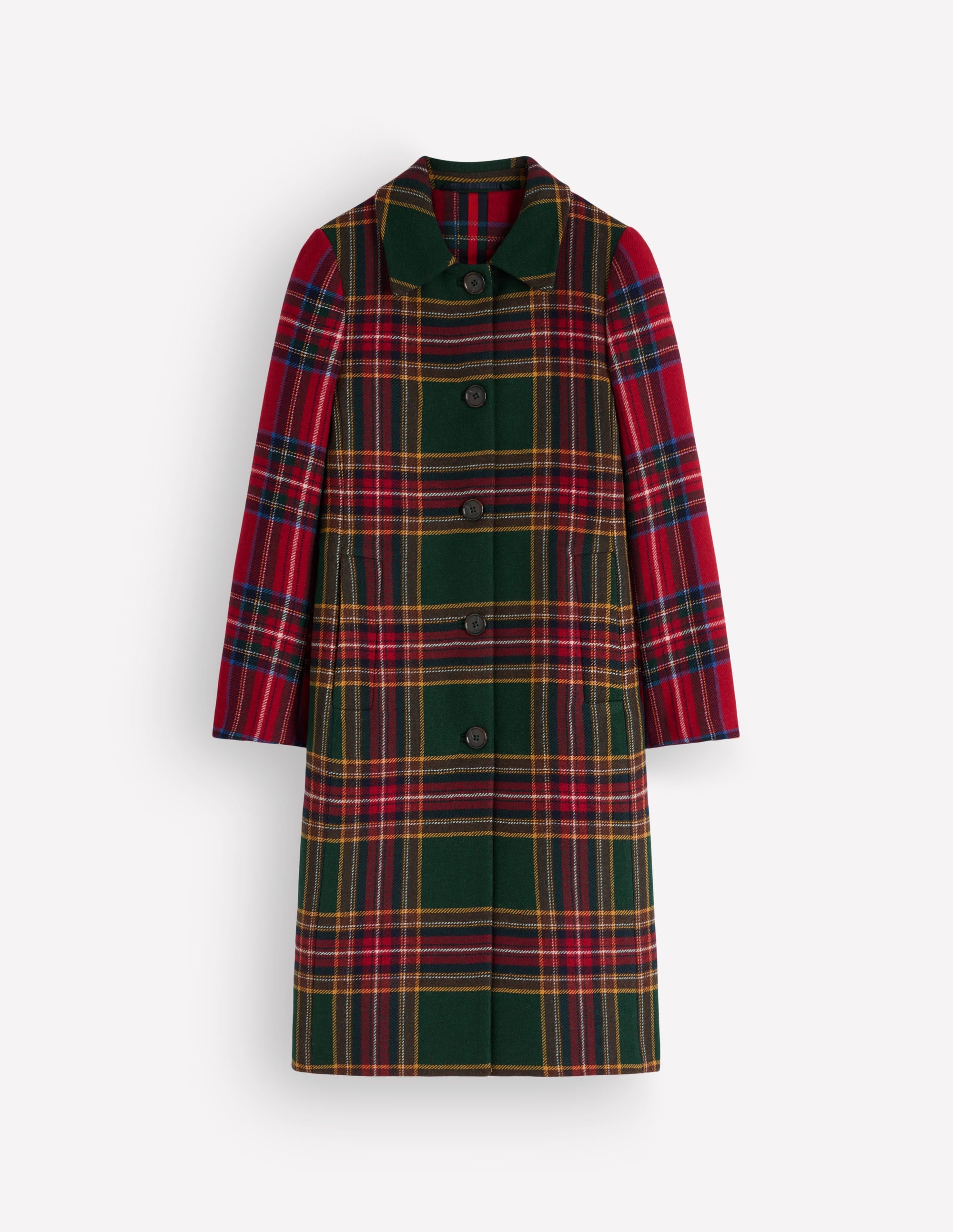 Aylesford Longline Coat - Red and Green Hotch Check | Boden USA