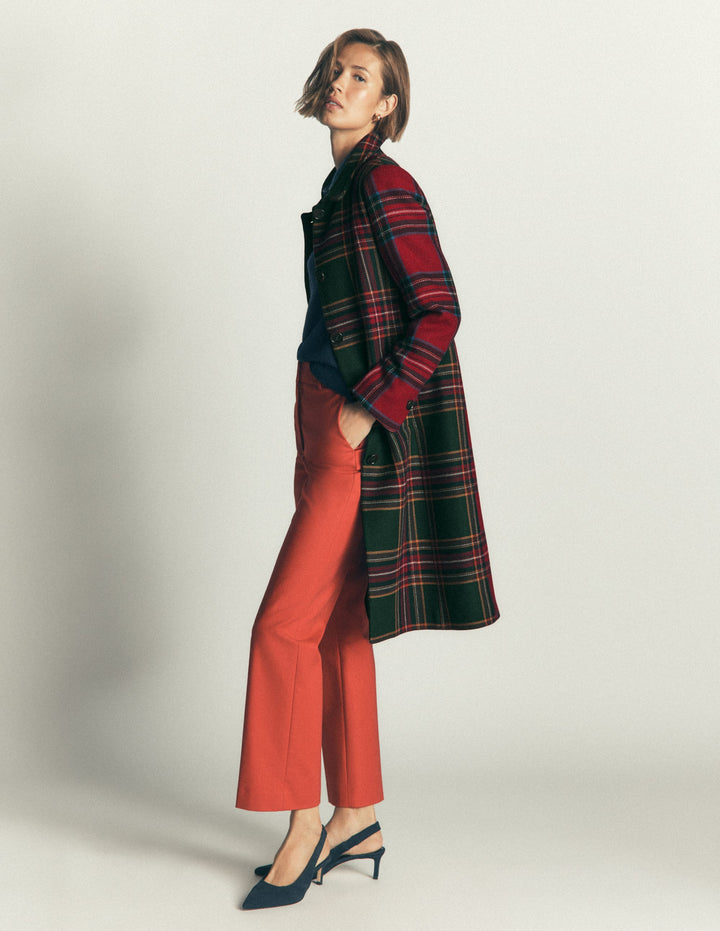 Aylesford Longline Coat-Red and Green Hotch Check