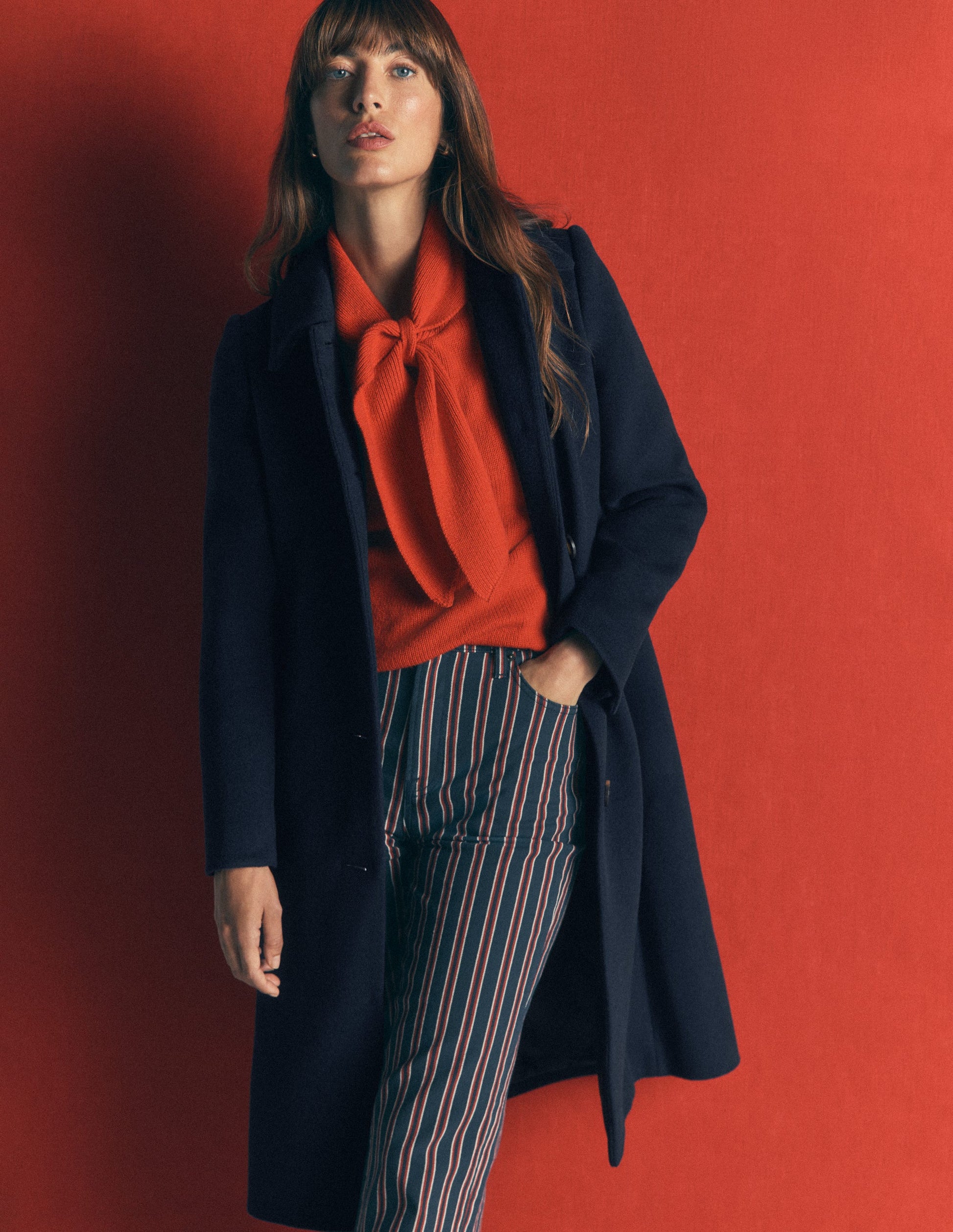 Aylesford Longline Coat-Navy-1