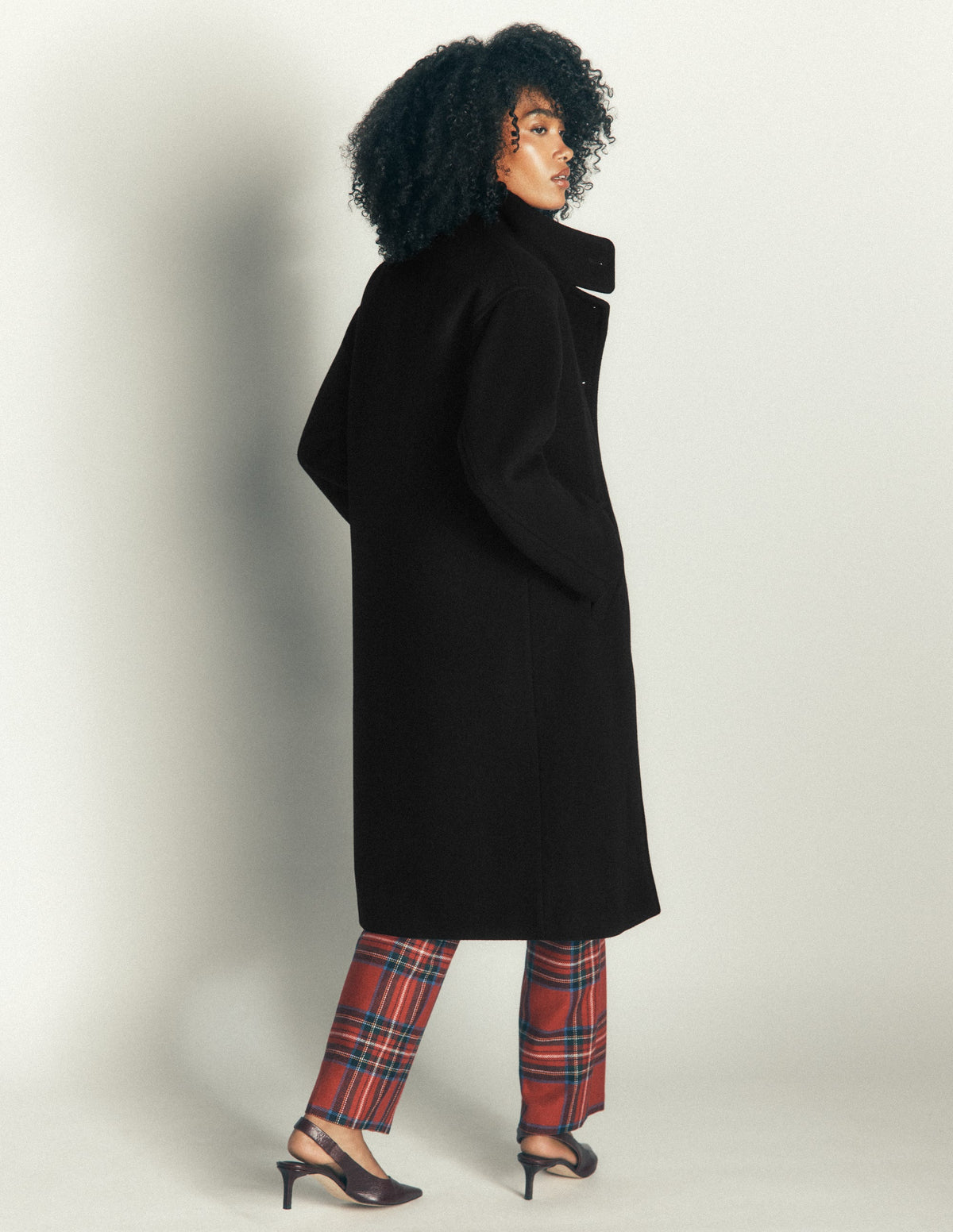 Funnel Neck Longline Wool Coat-Black - Image 3