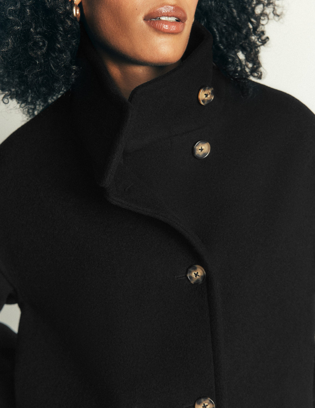 Funnel Neck Longline Wool Coat-Black-5