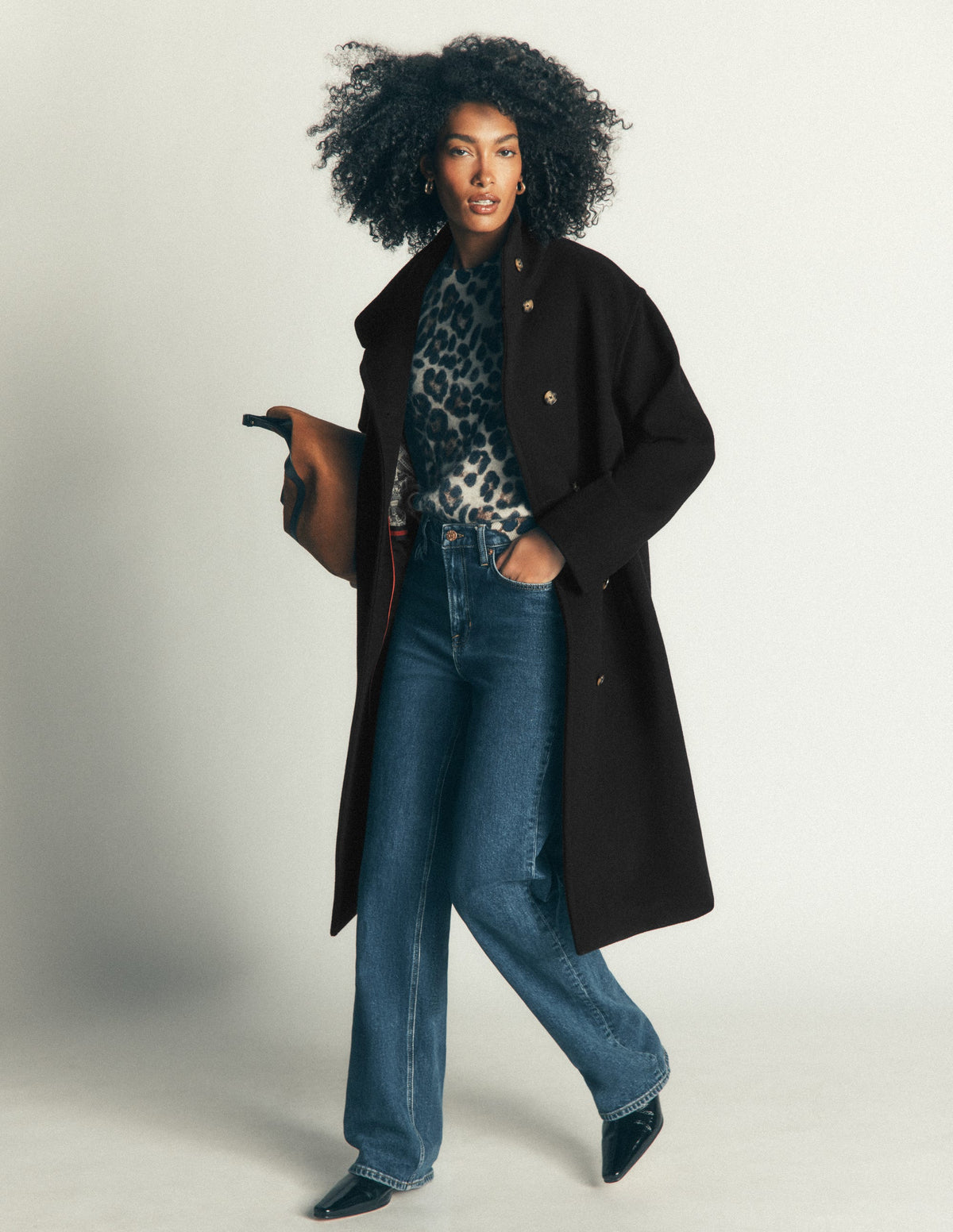 Funnel Neck Longline Wool Coat-Black - Image 6