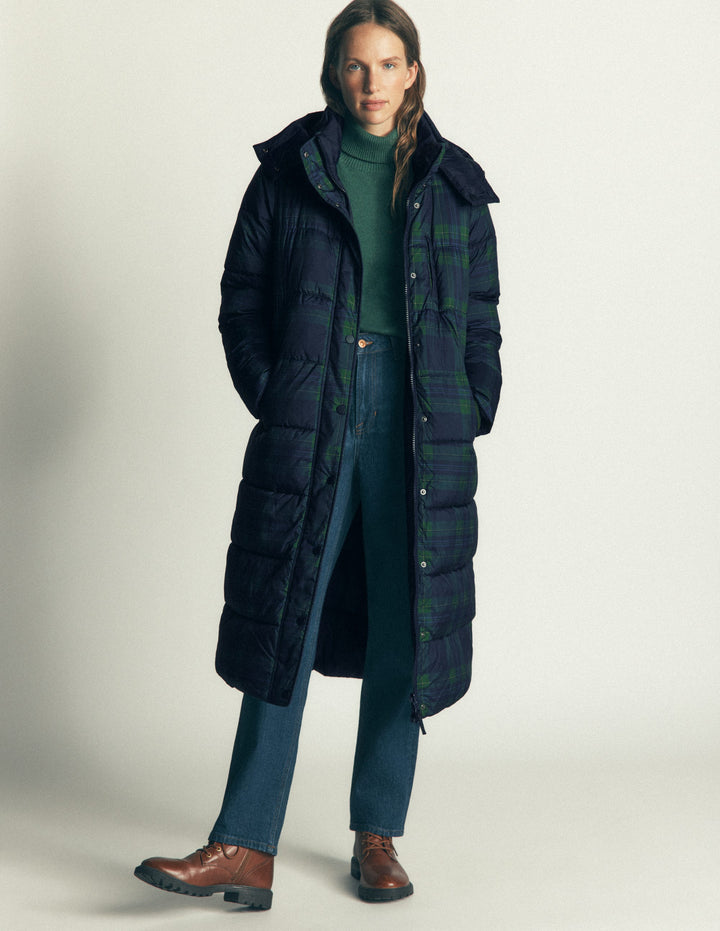 Long Raglan Padded Coat-Navy